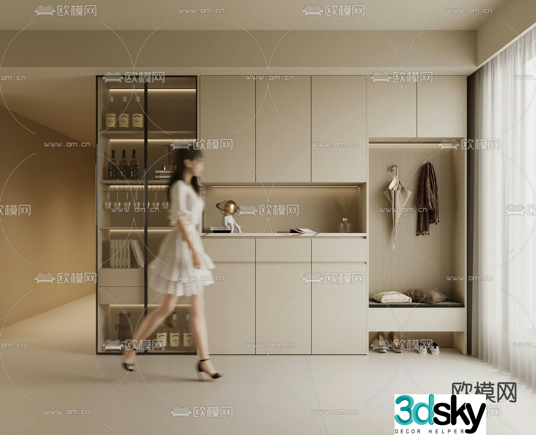 Cream style shoe cabinet wine cabinet 3d model