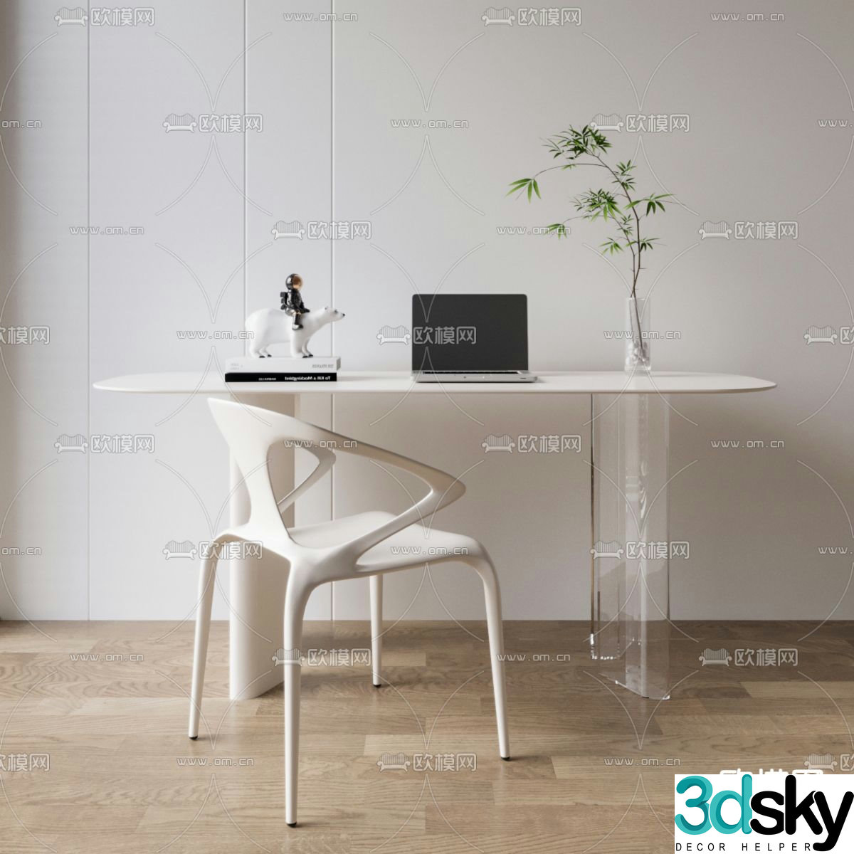 Modern desk computer desk study table 3d model