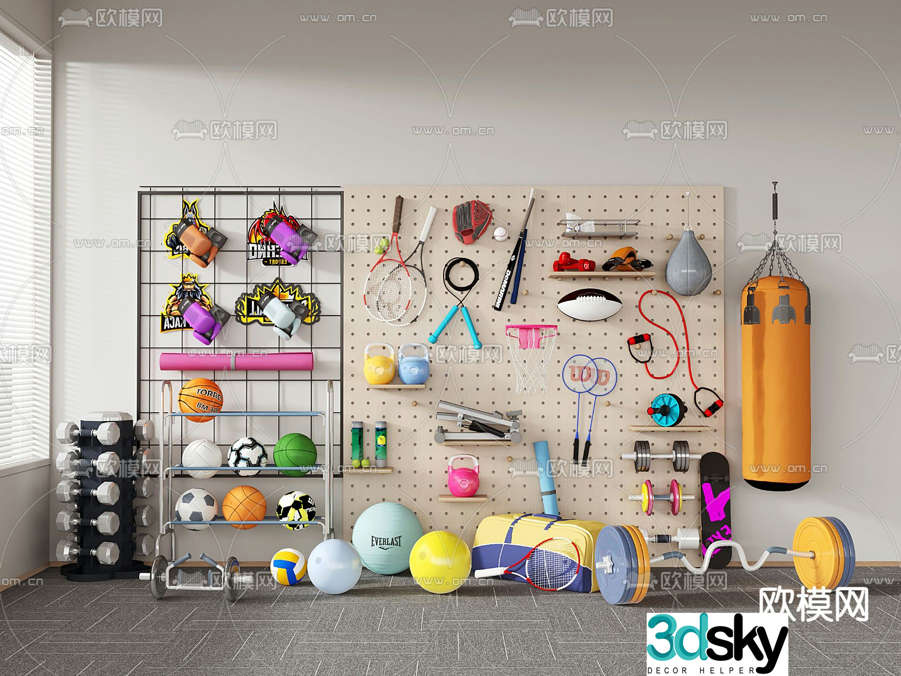 fitness equipment sports equipment sports equipment sandbag tennis barbell 3d model