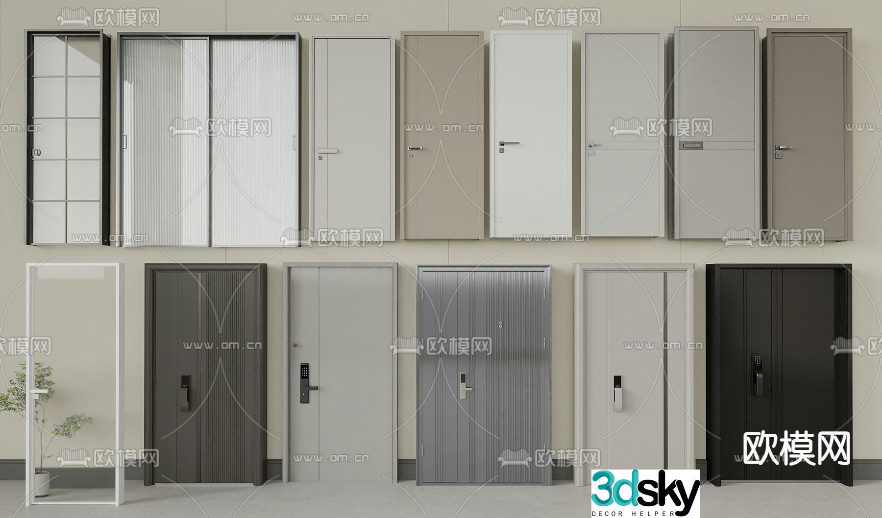 Door sliding door glass door single door wooden door entrance door double and double door 3d model