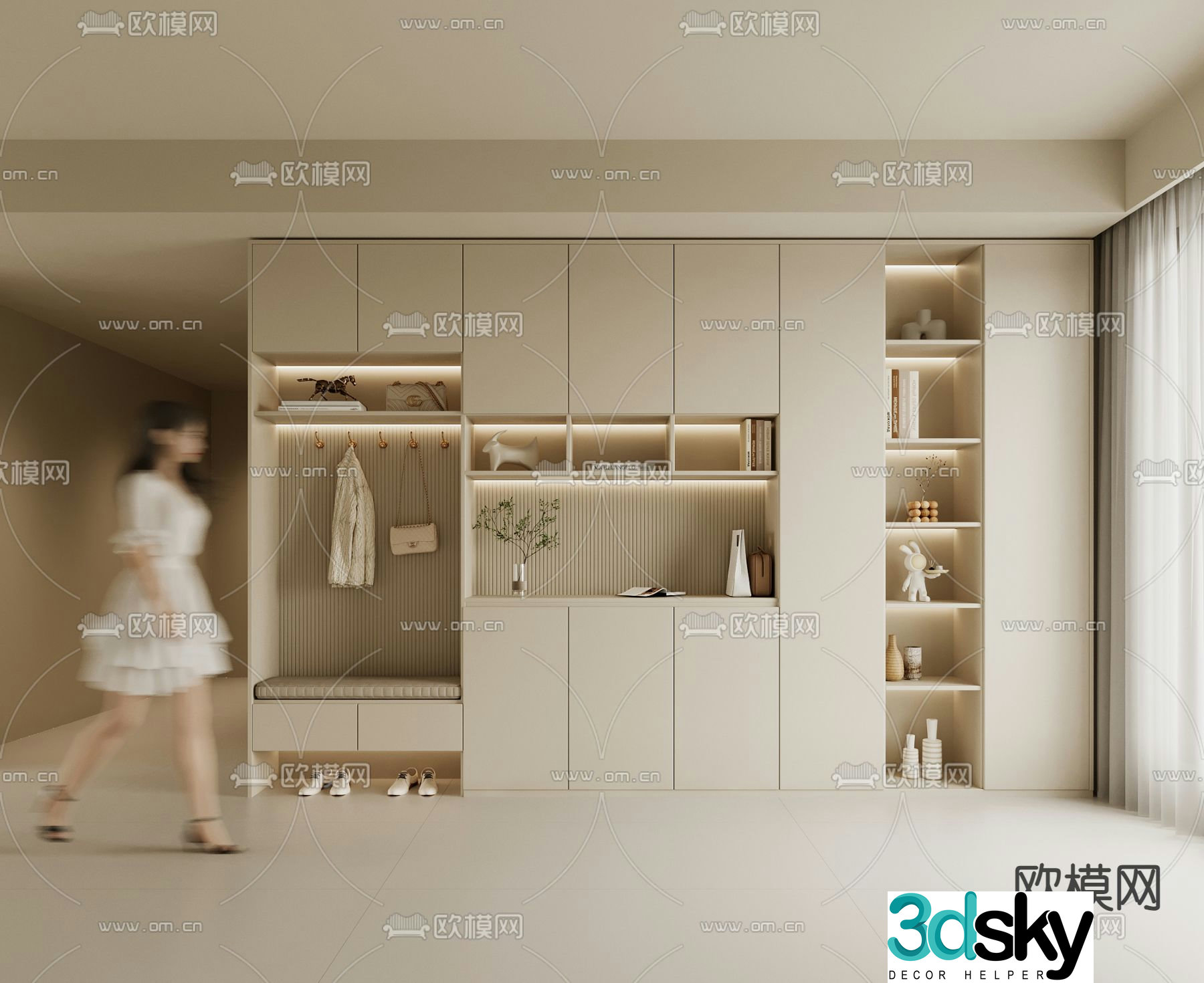 Cream style shoe cabinet 3d model