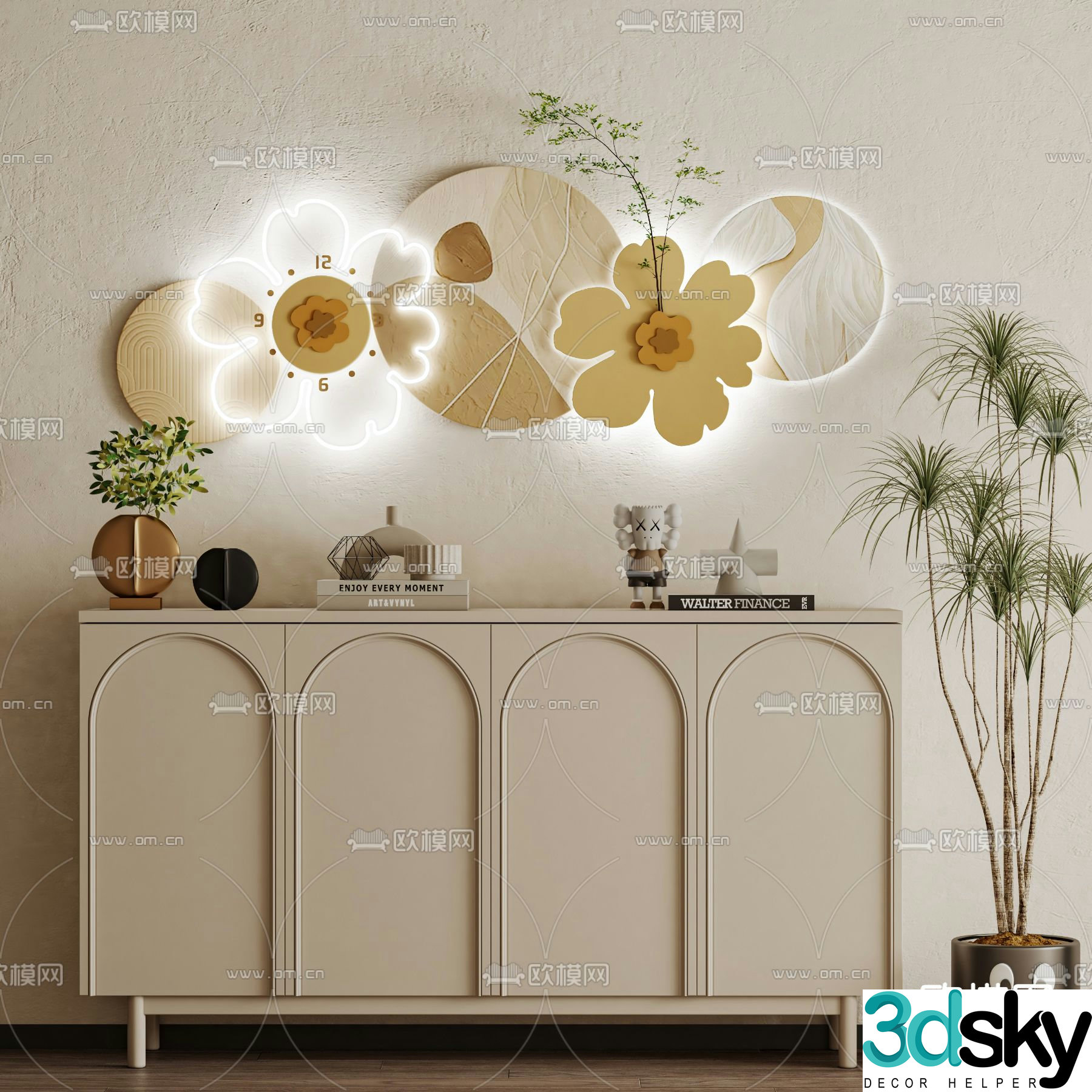 Cream style entrance cabinet side view cabinet side cabinet 3D model