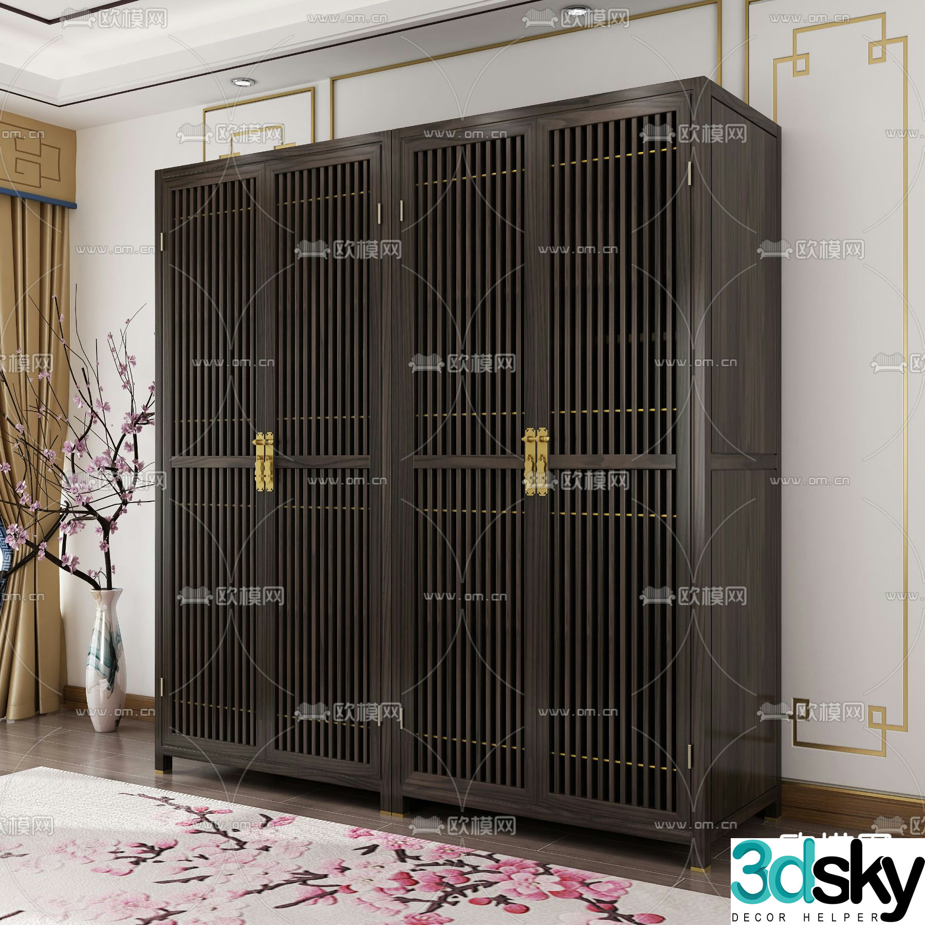 Chinese style wardrobe solid wood wardrobe 3d model