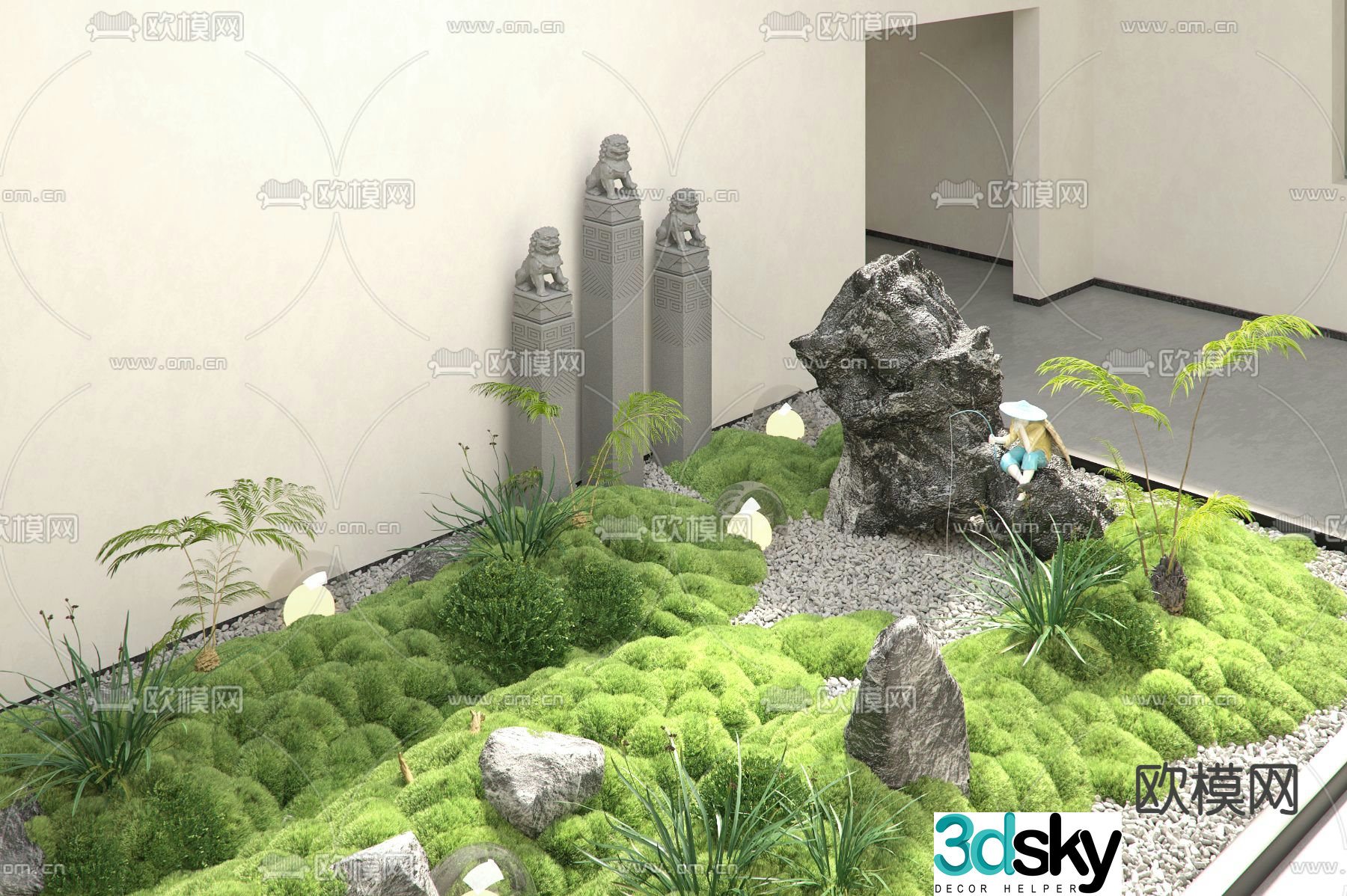 Indoor landscape moss landscaping rockery green plants 3D model