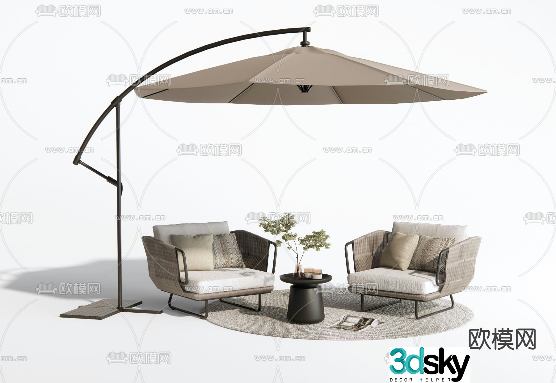 Outdoor sofa rattan sofa parasol 3d model