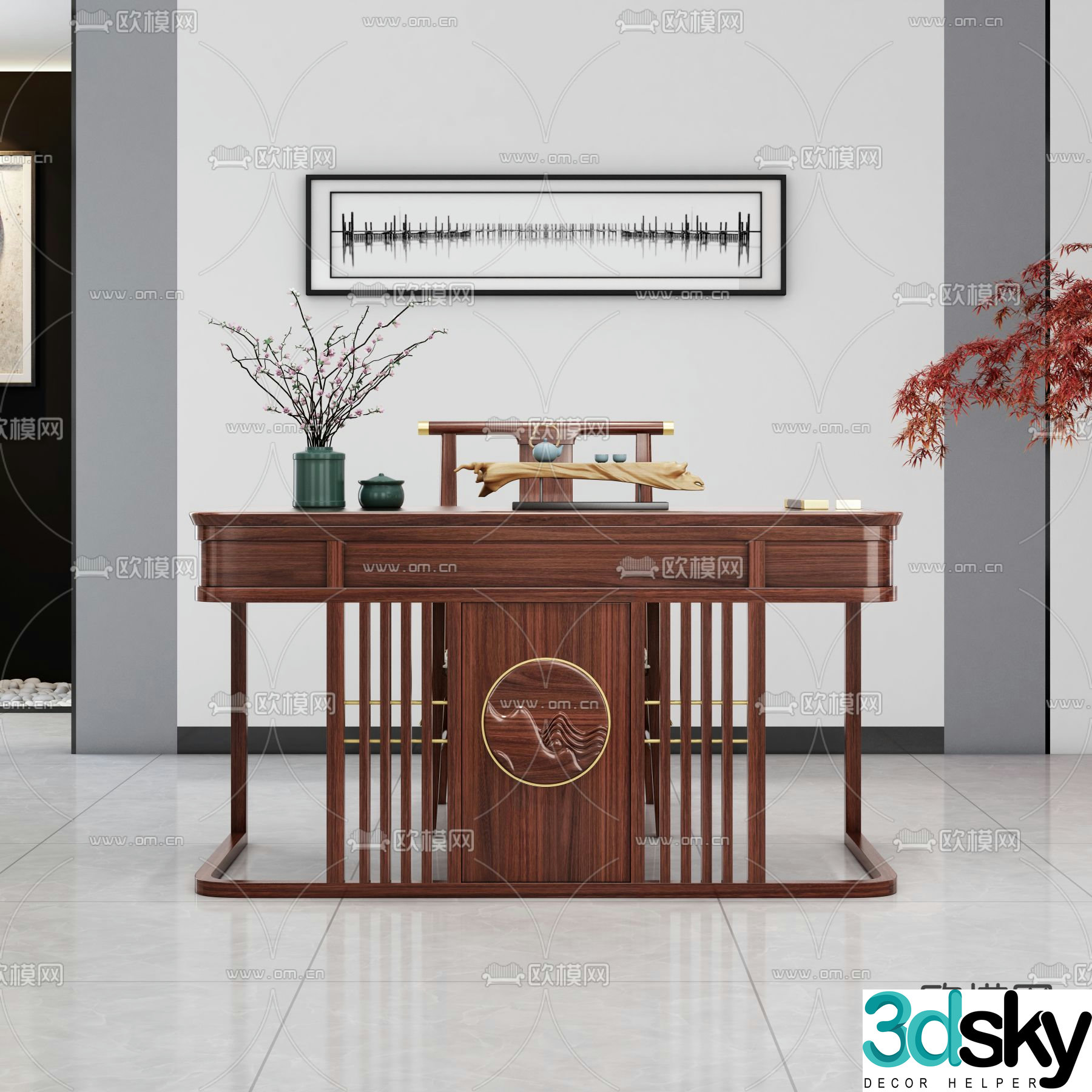 Chinese style desk ebony wood desk 3d model