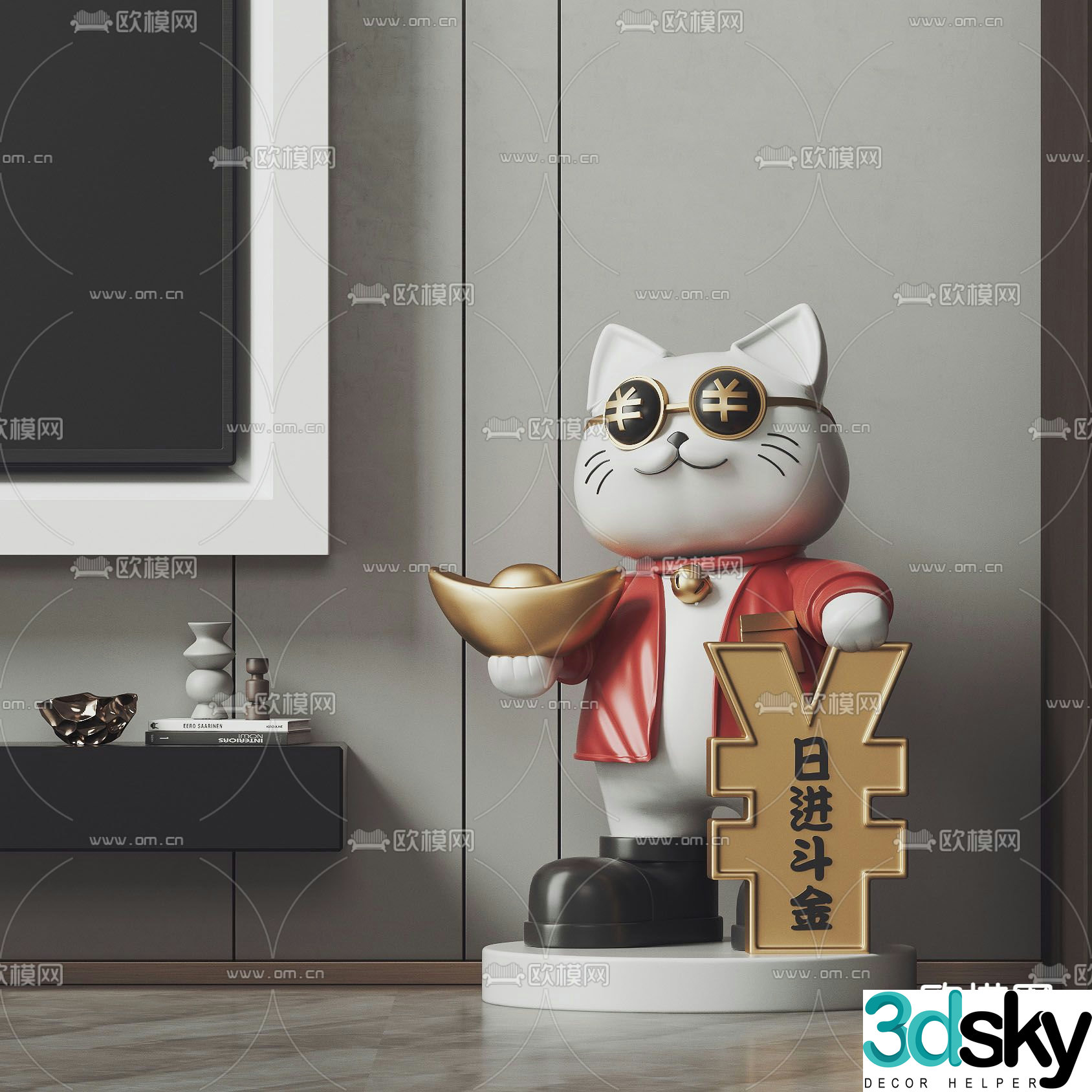 Fortune Cat Ornaments Trendy Toy Sculpture 3D Model