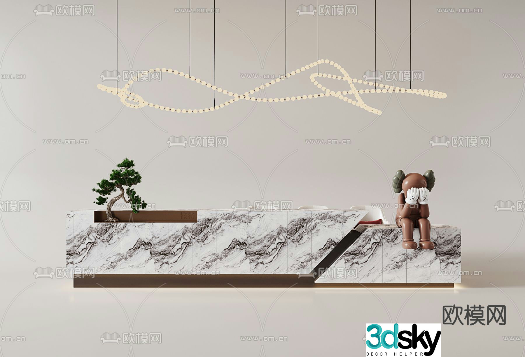 New Chinese style front desk reception desk information desk 3D model
