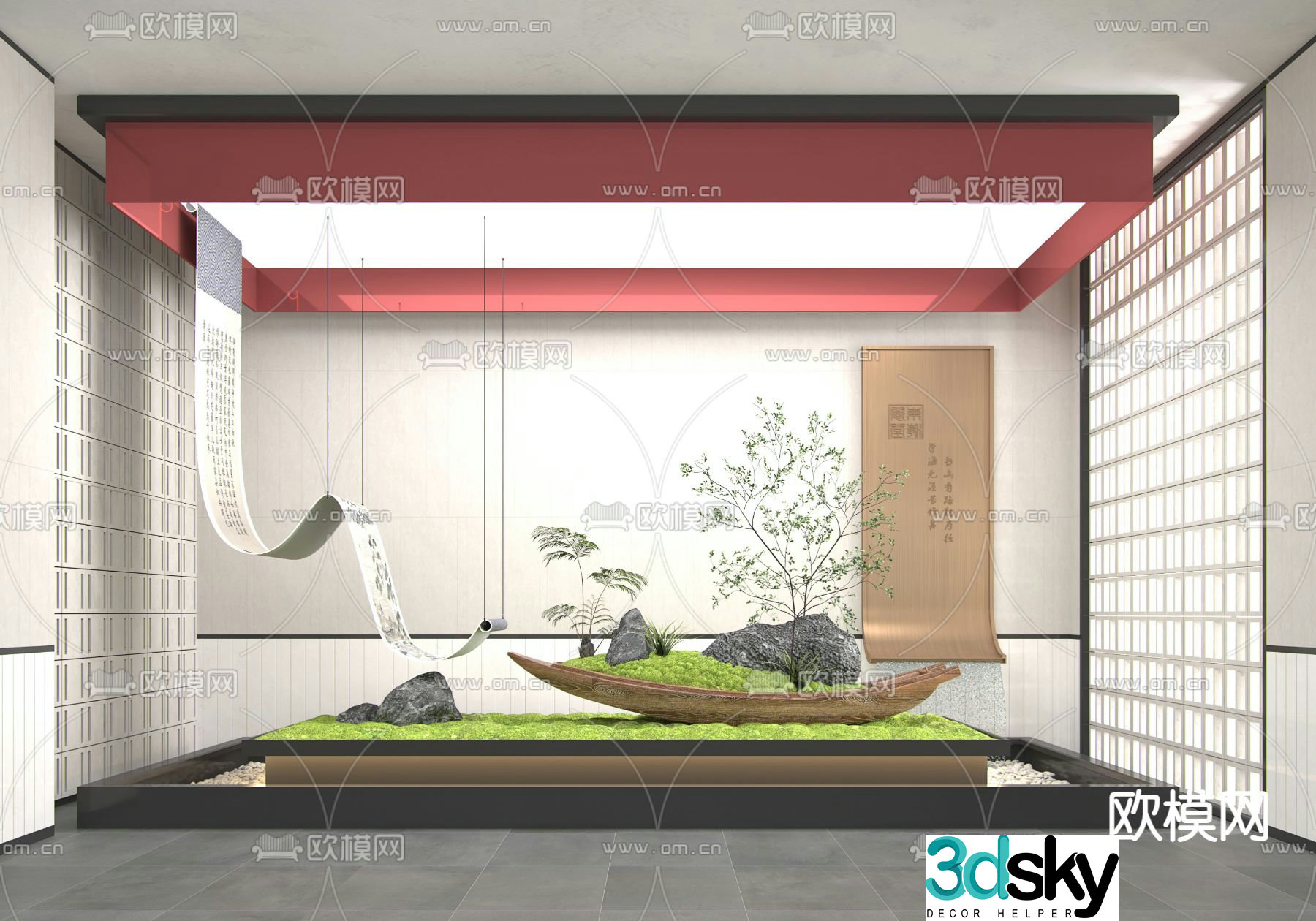 Indoor landscape moss landscaping scroll device 3d model