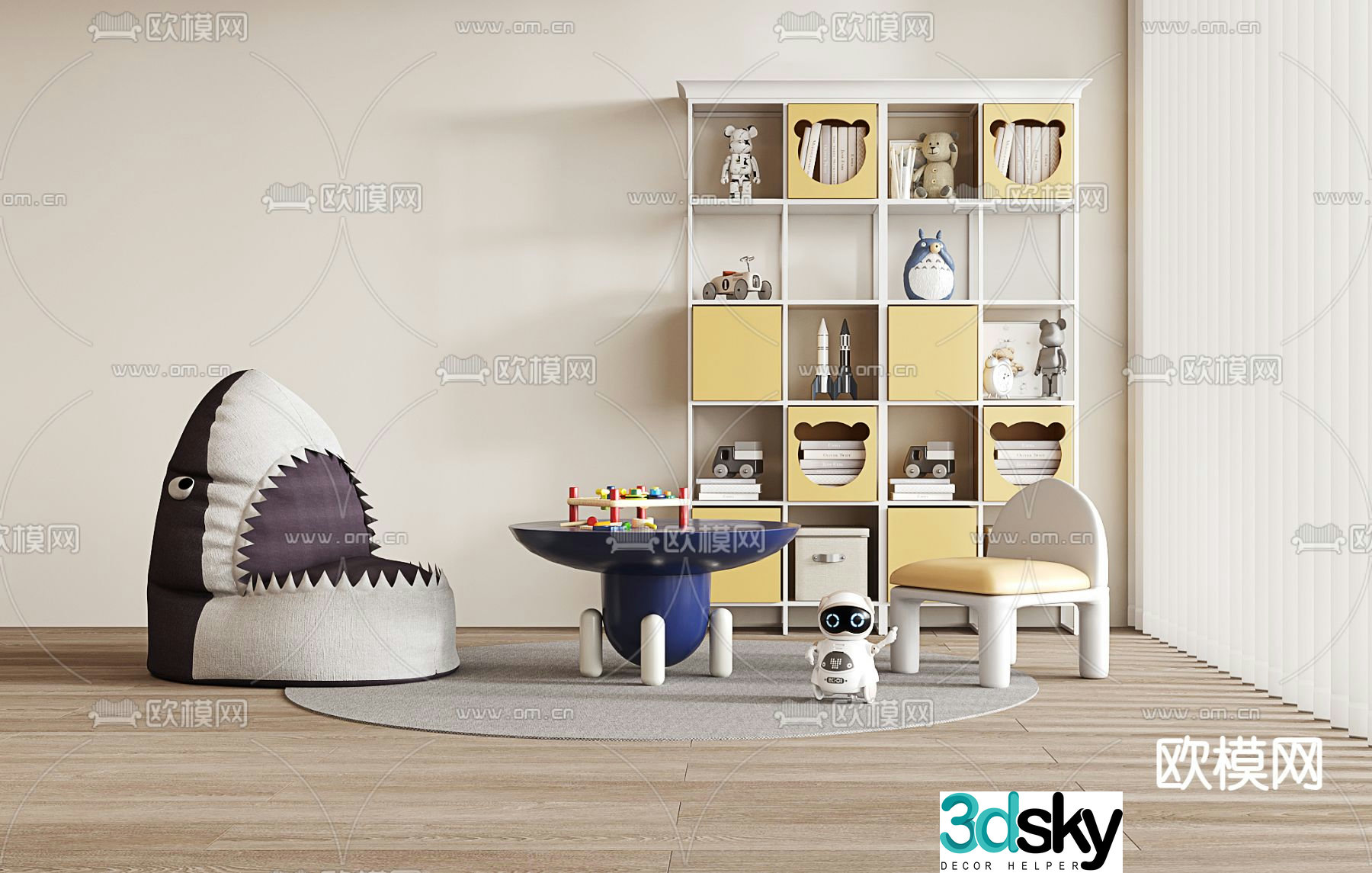Children’s tables and chairs Shark sofa Children’s sofa Shelf 3D model