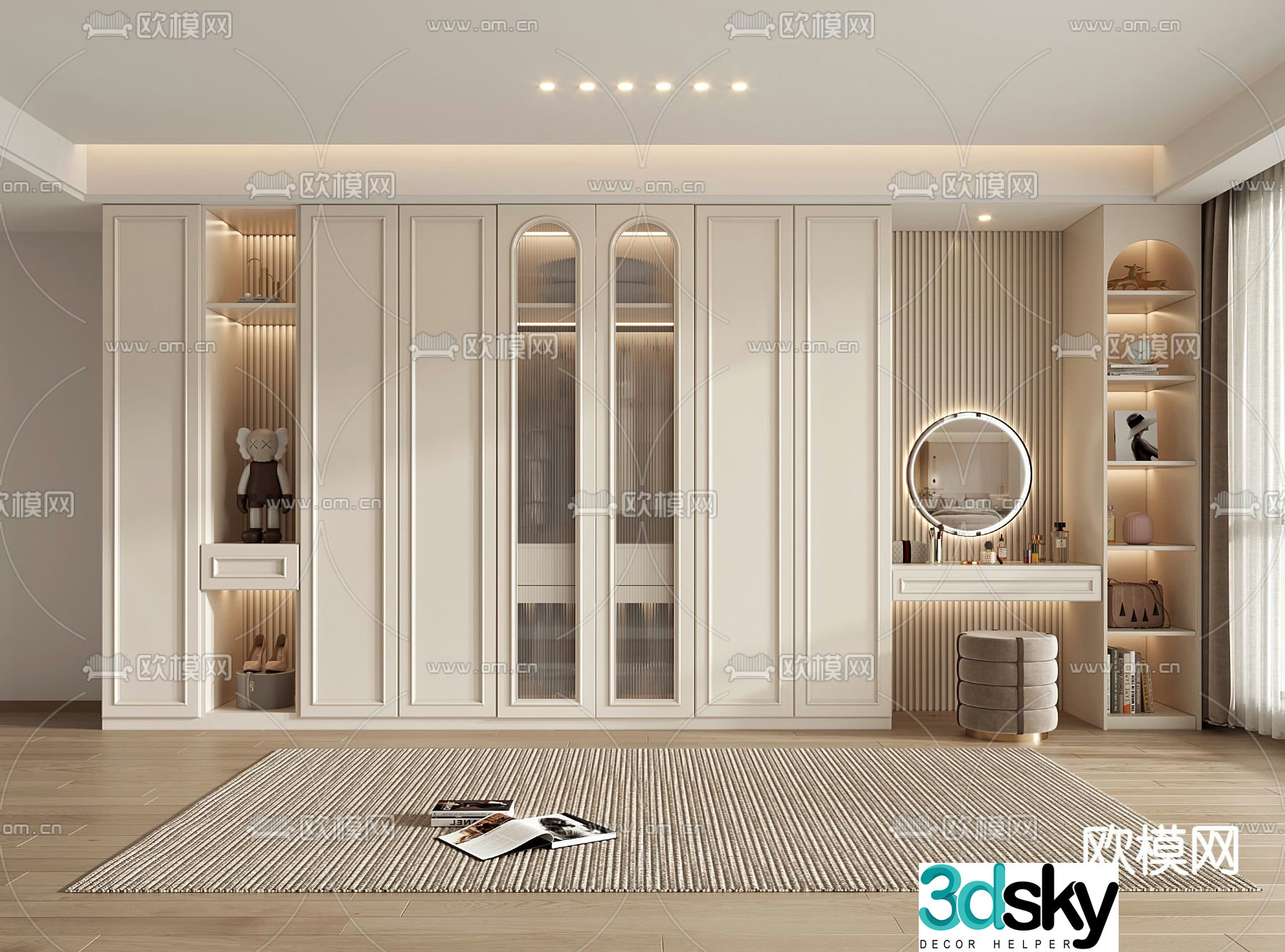 French wardrobe dresser integrated cabinet 3d model