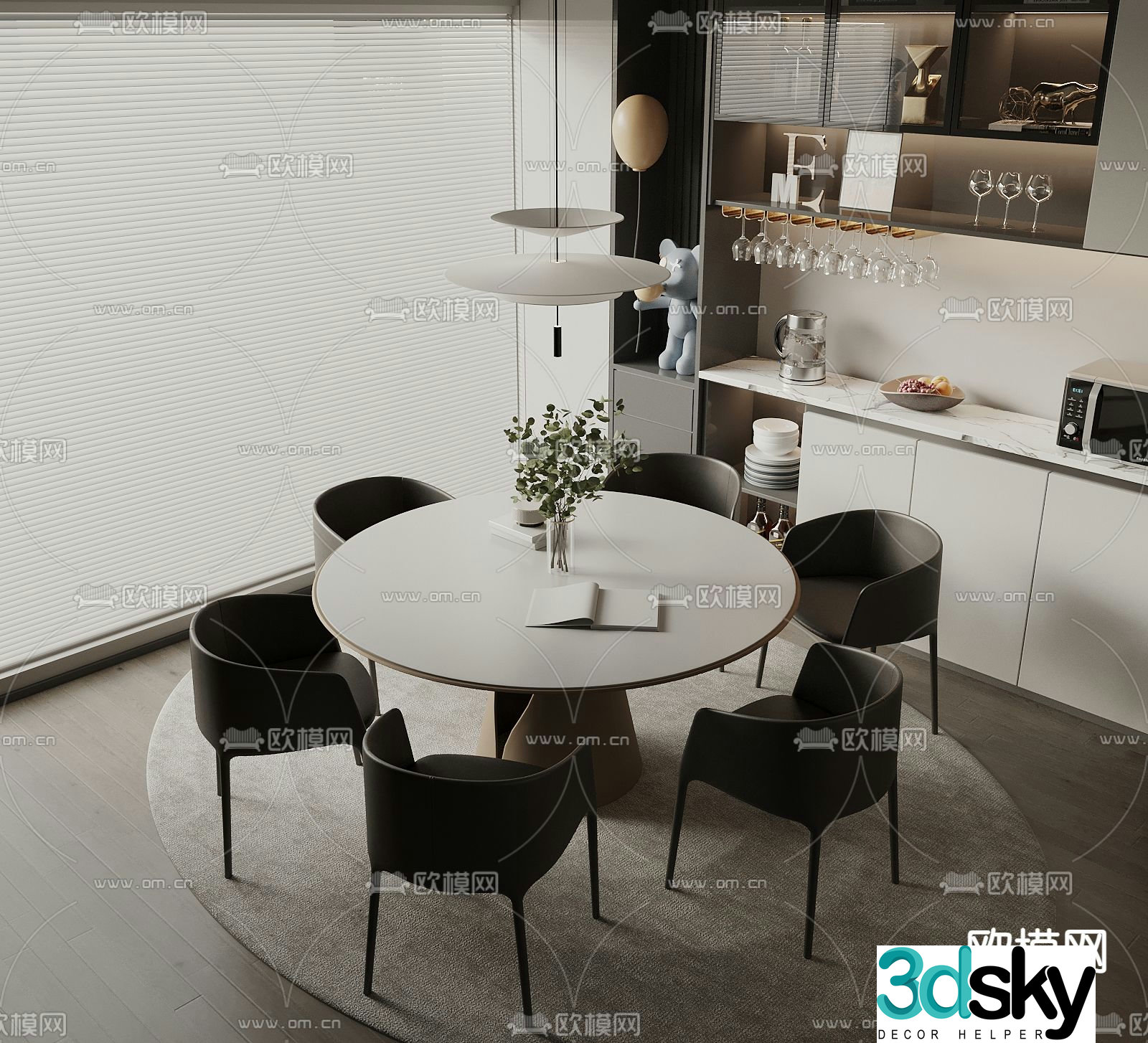 Modern dining table and chairs round dining table 3d model