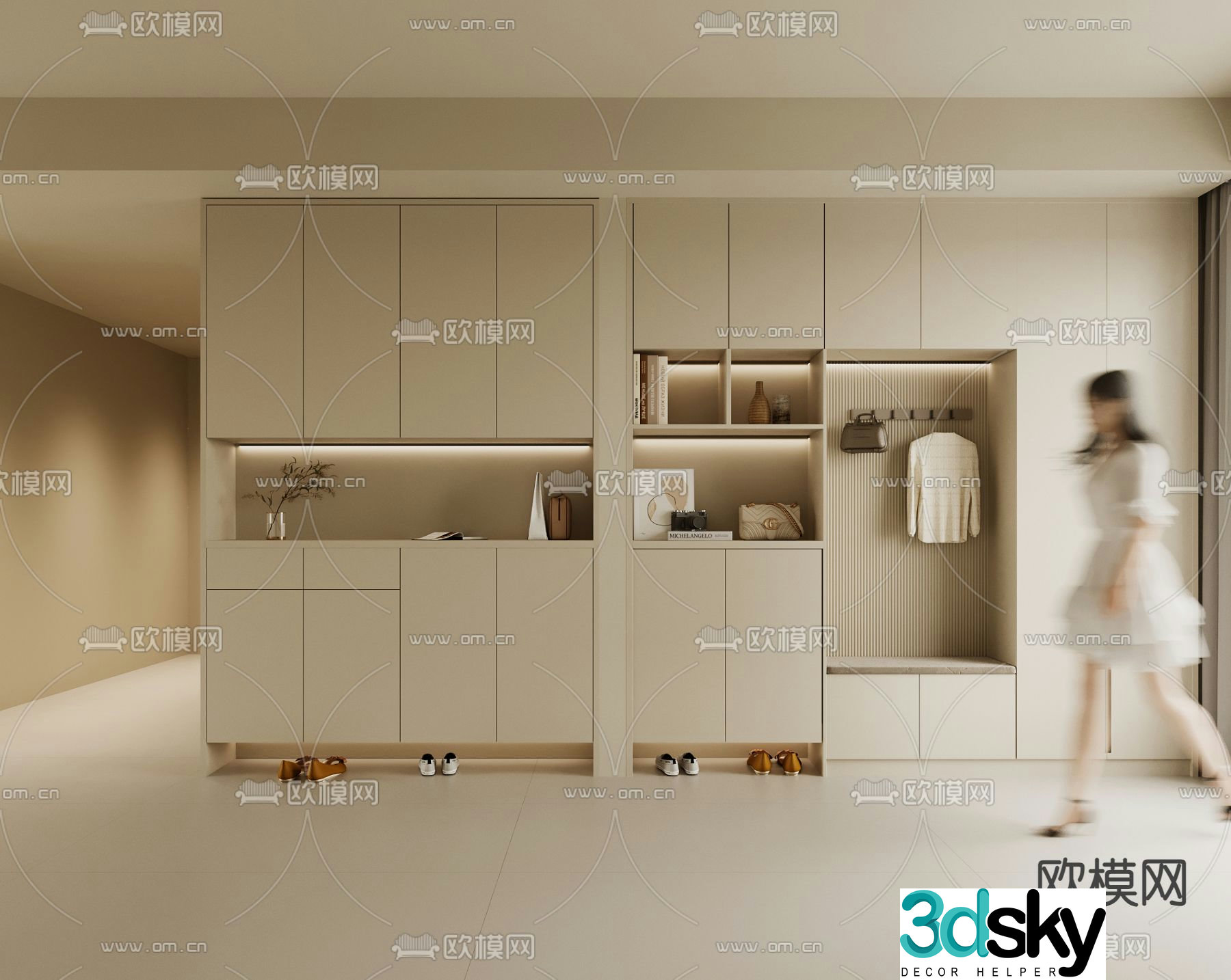 Cream style shoe cabinet 3d model