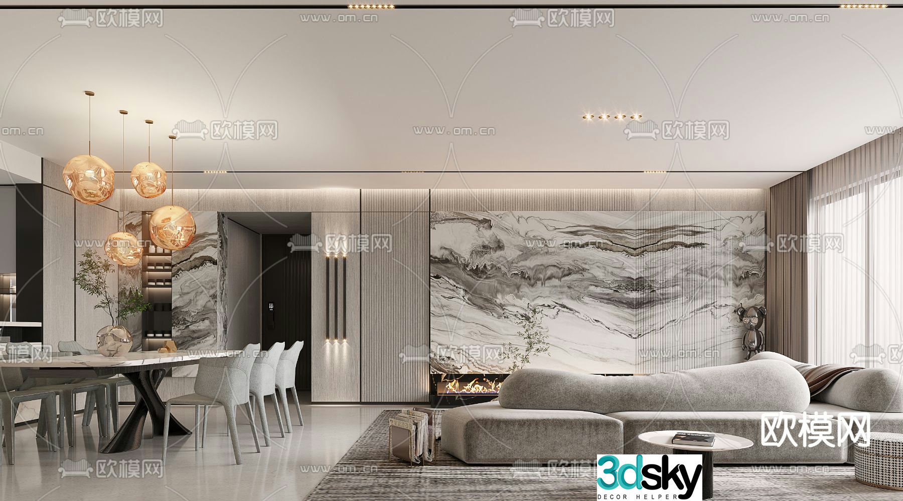 Modern living room dining room 3d model