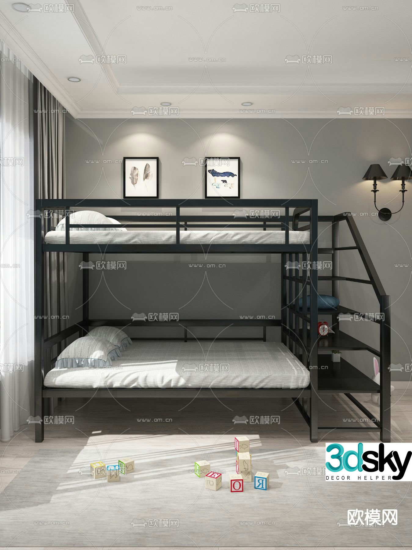 Dormitory bed bunk bed bunk bed 3d model