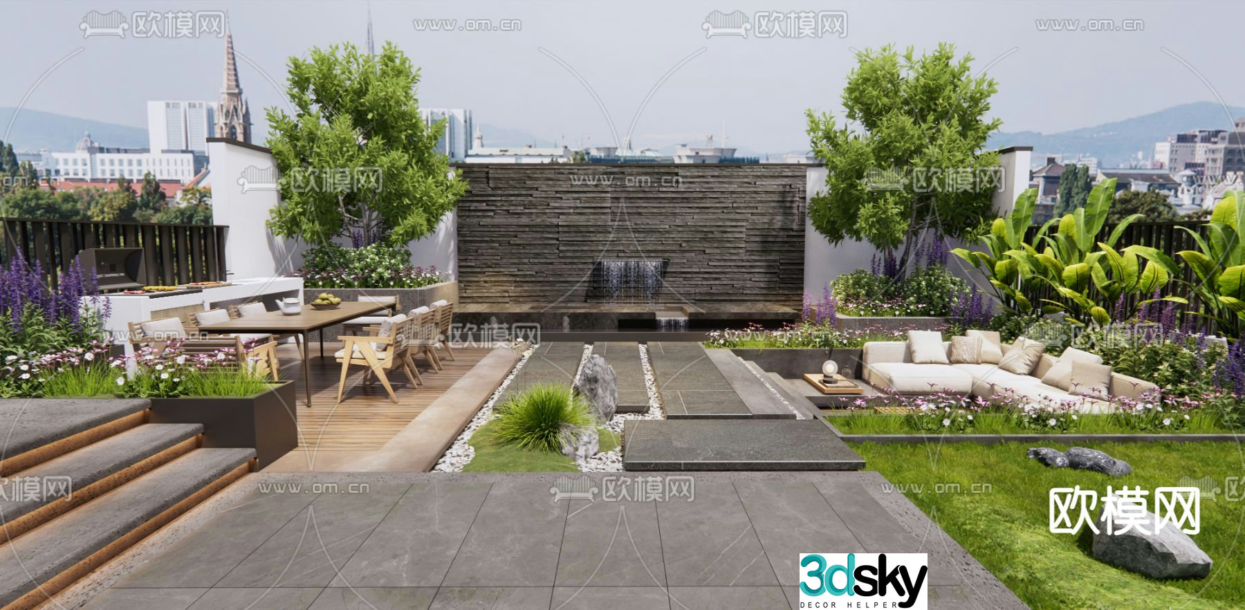 Roof garden terrace leisure balcony 3d model