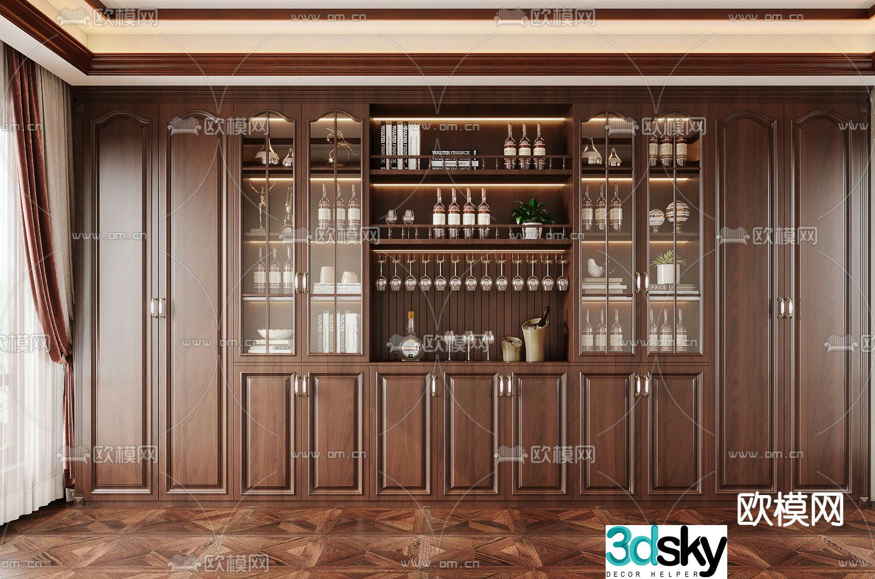 American wine cabinet sideboard 3d model