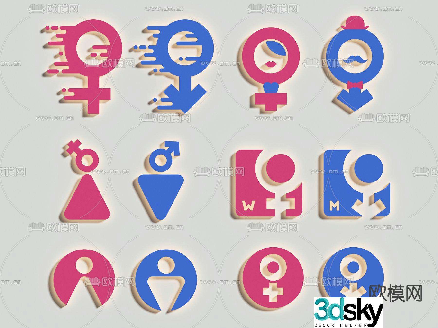 Men's and women's signage guide sign 3d model