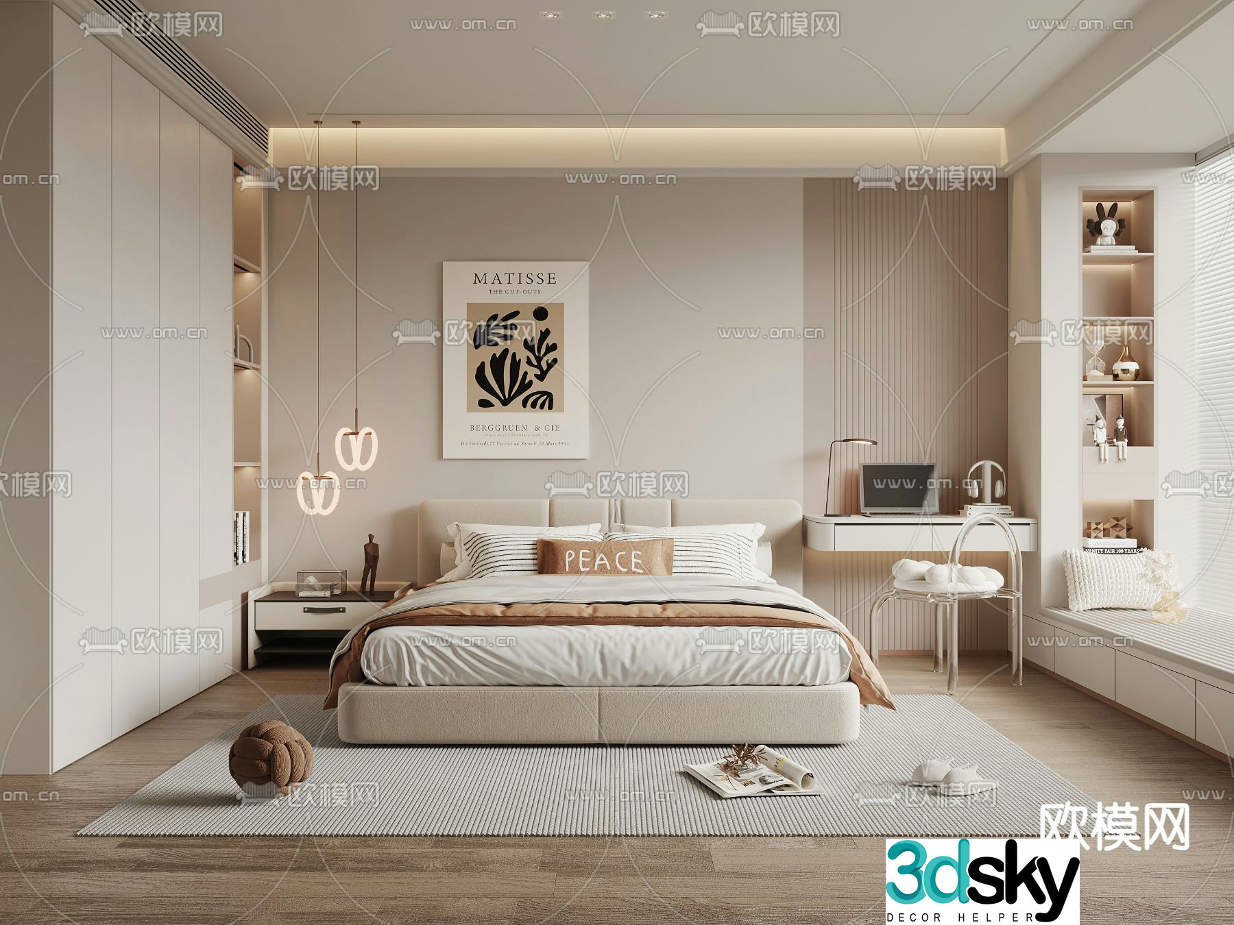 Creamy Bedroom Master Room 3D Model