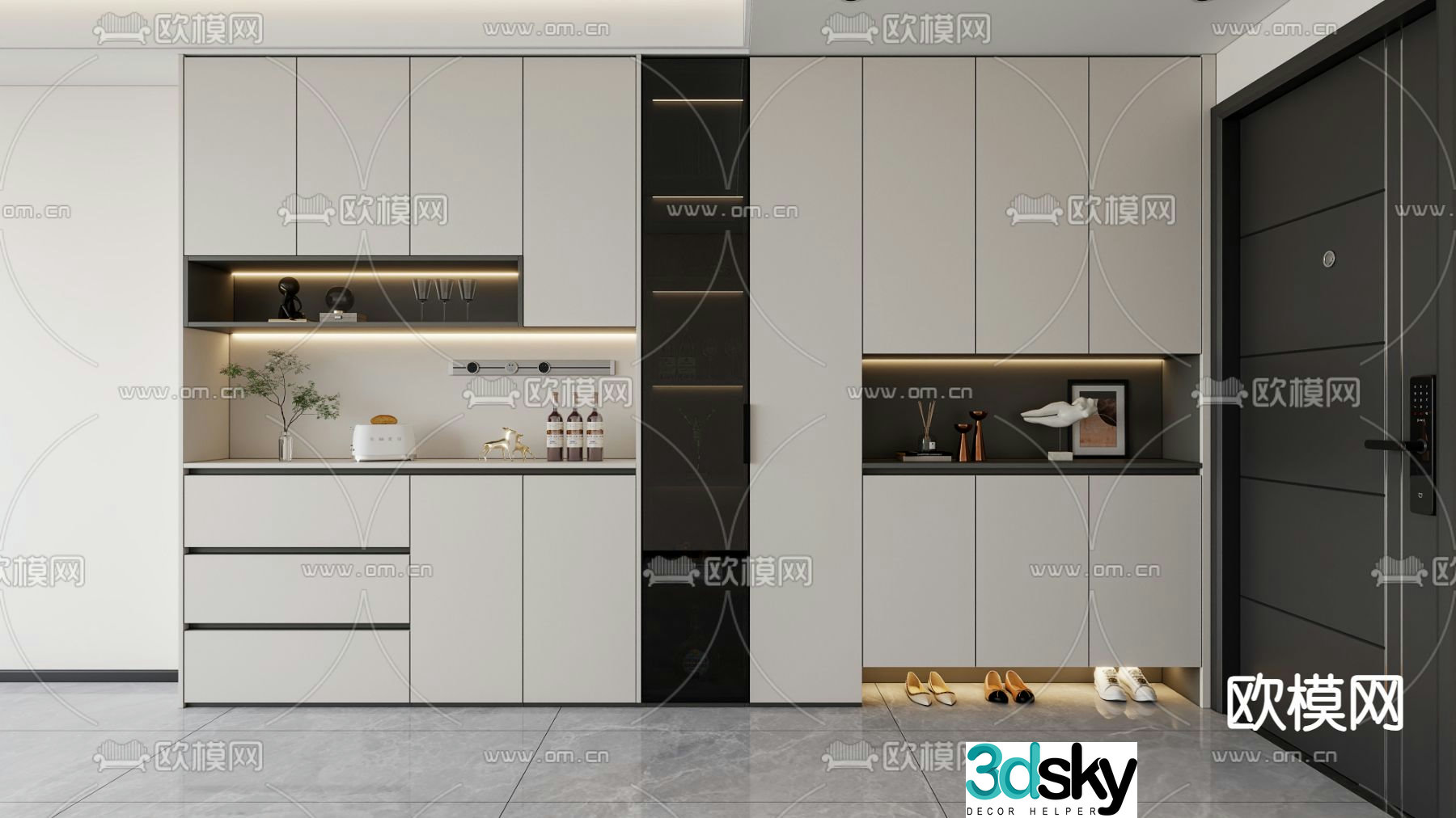 Entry shoe cabinet sideboard 3d model