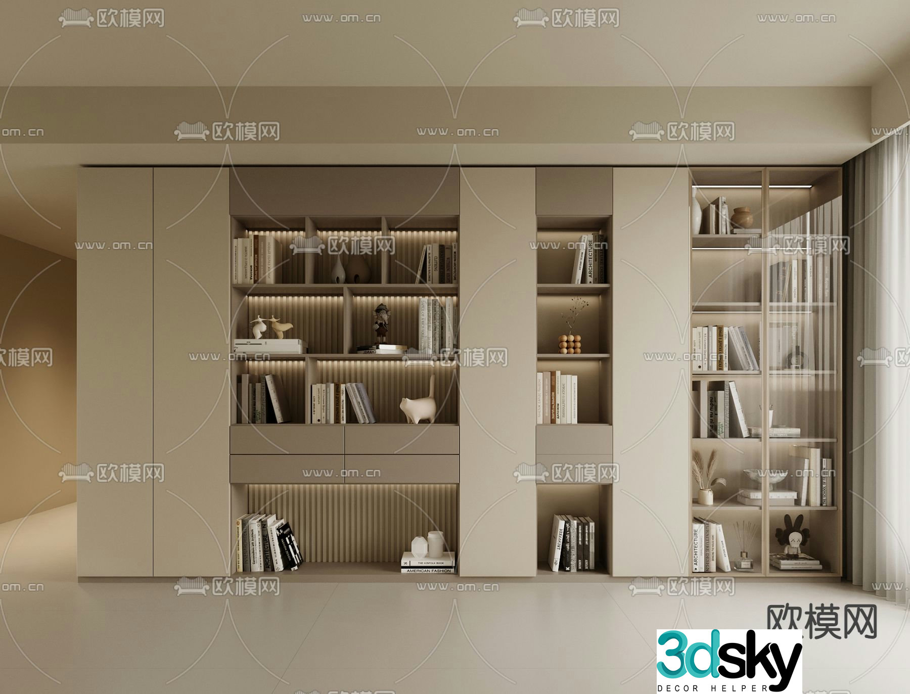 Cream style bookcase decorative cabinet 3d model