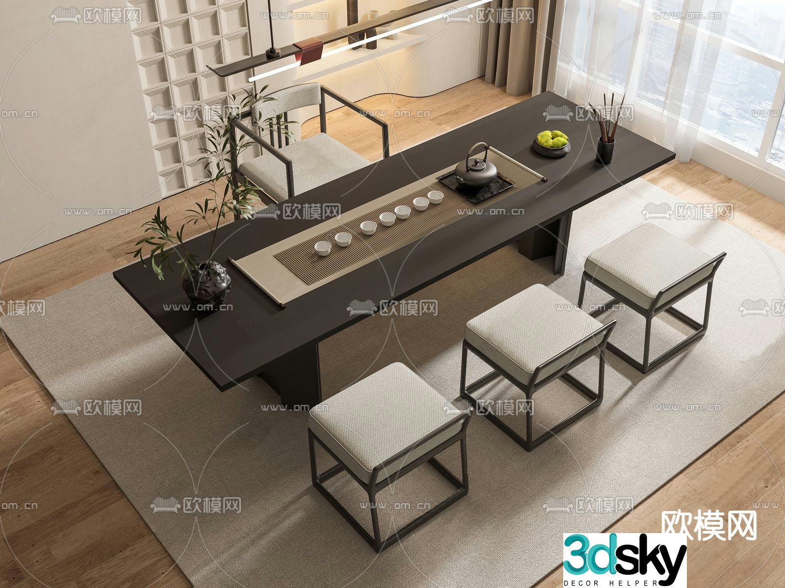 New Chinese style tea table and chairs tea table 3d model