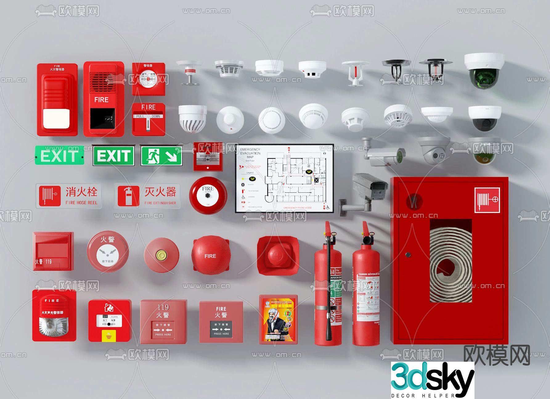 Fire cabinet fire hydrant fire equipment fire extinguisher 3d model