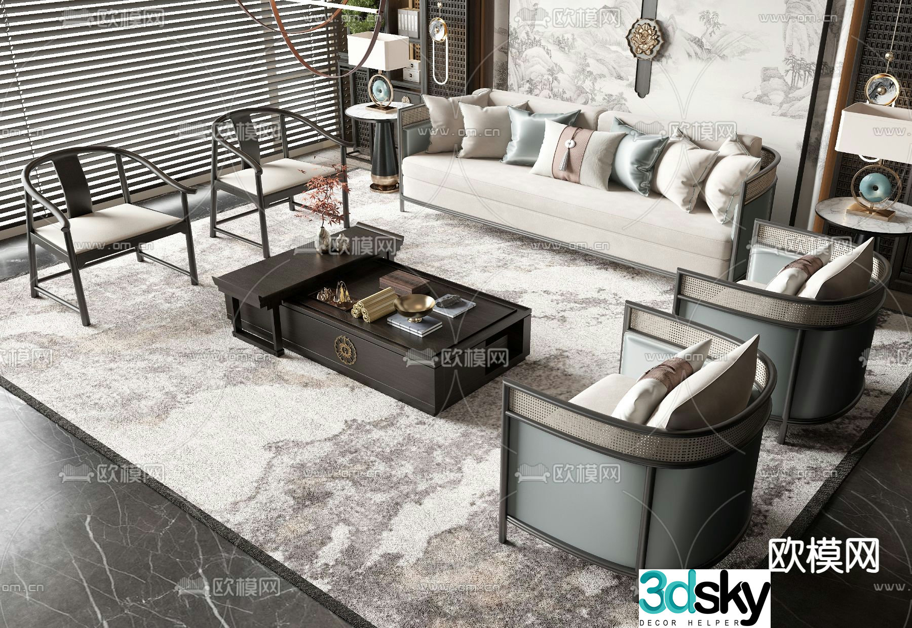 New Chinese style modular sofa 3d model
