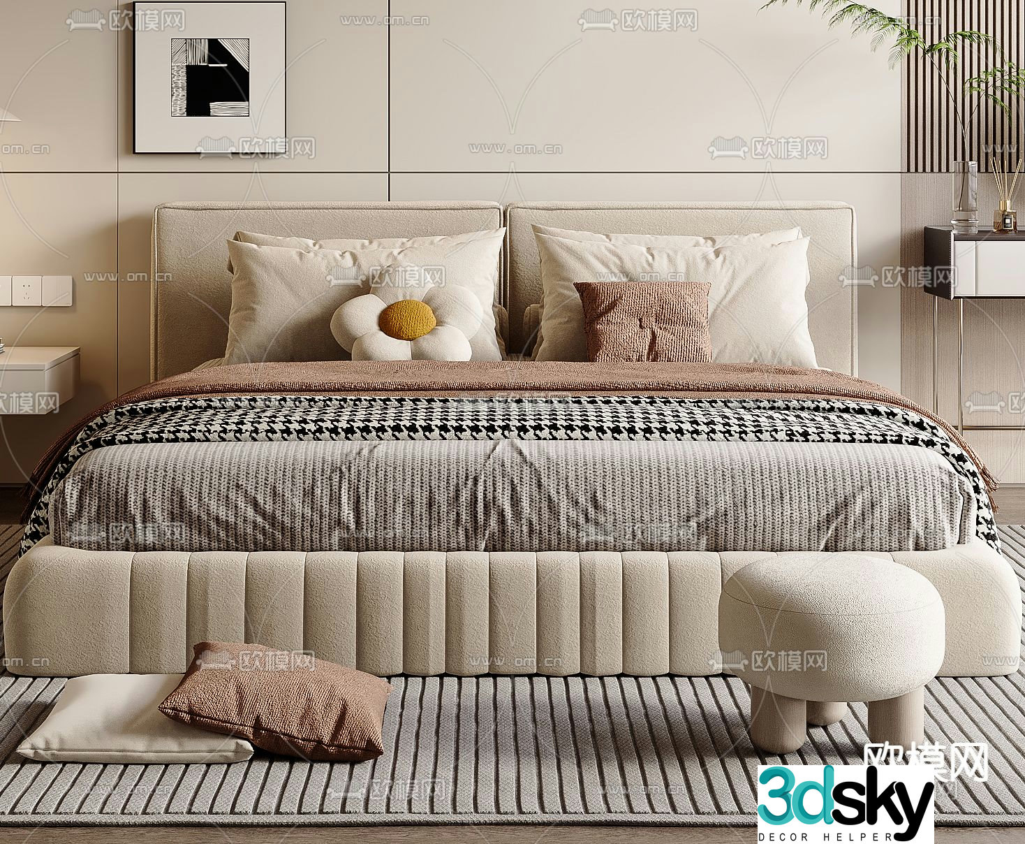 Modern double bed 3d model