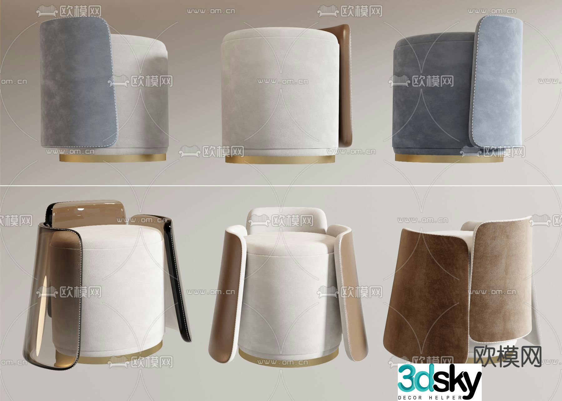 Light luxury stool sofa stool round stool shoe changing stool footrest 3D model