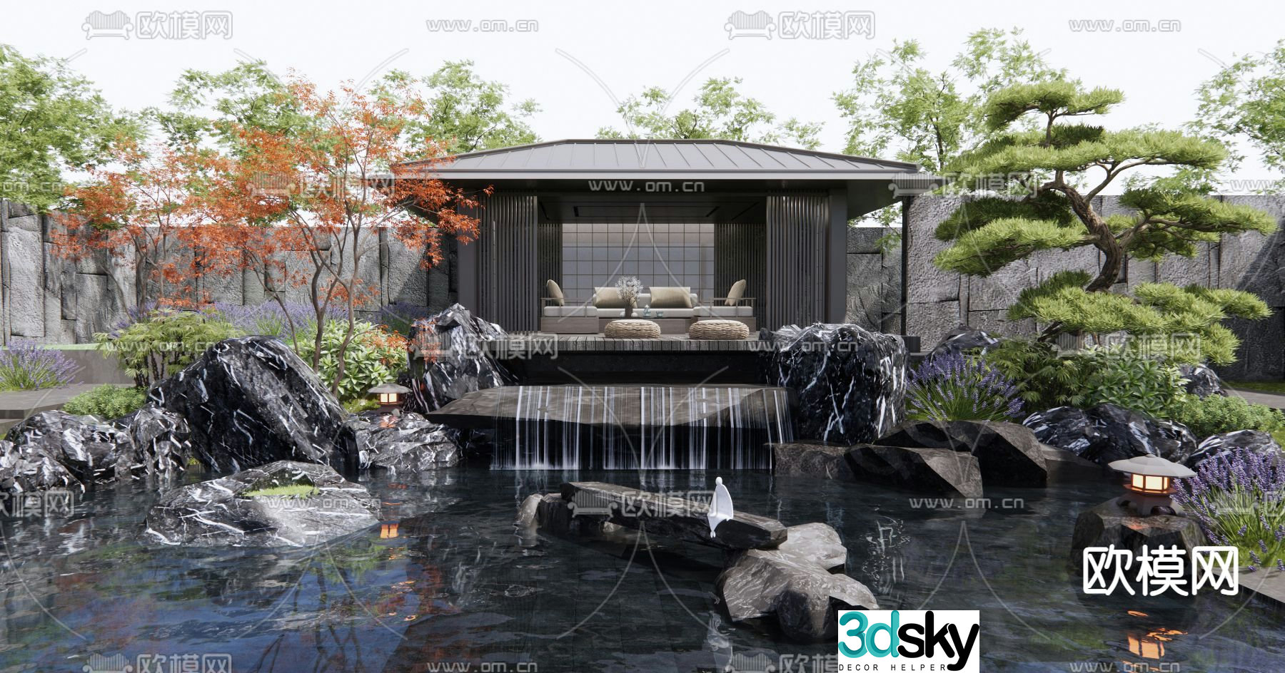 Courtyard landscape rockery waterscape 3D model