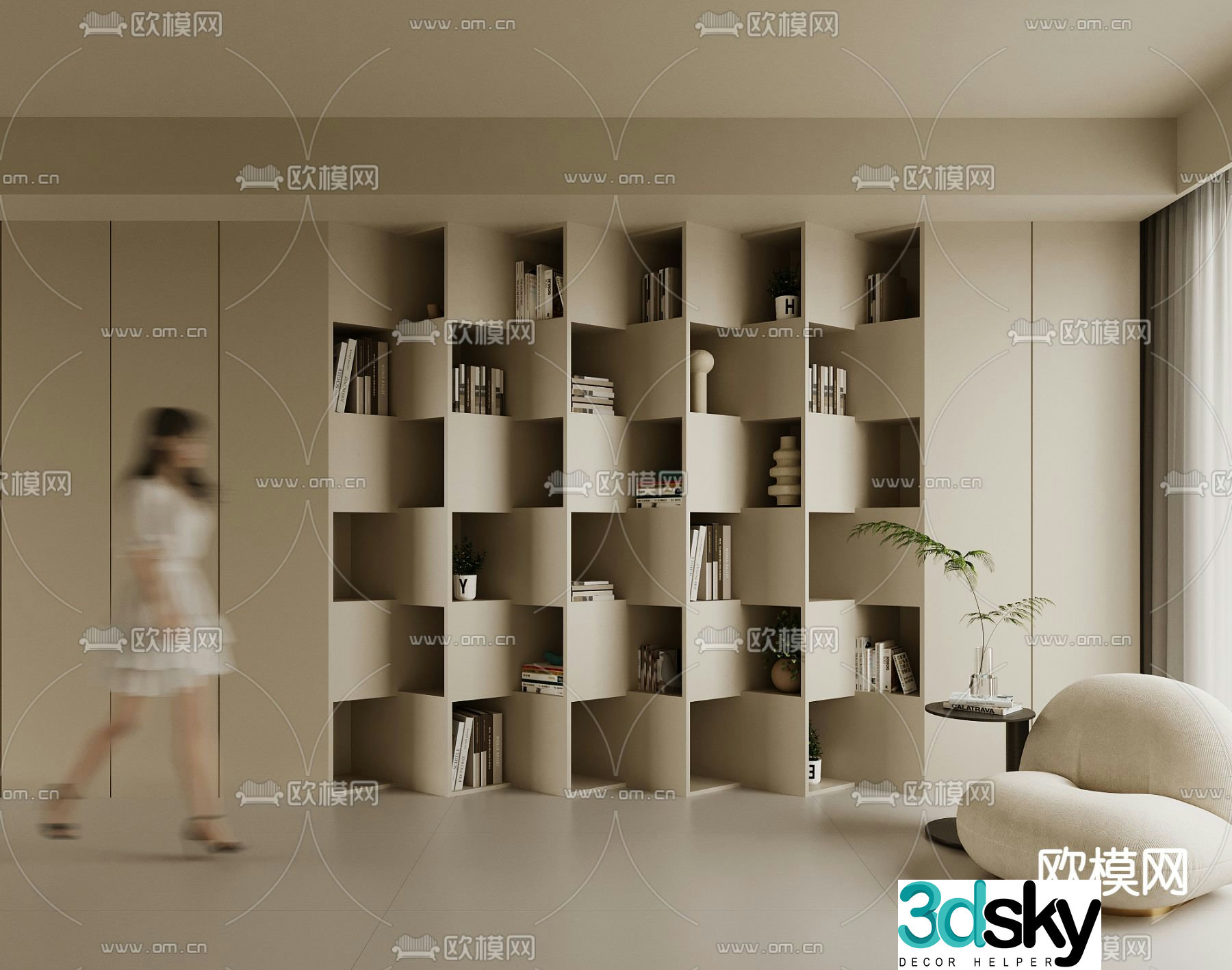 Open bookcase bookshelf decorative cabinet 3d model