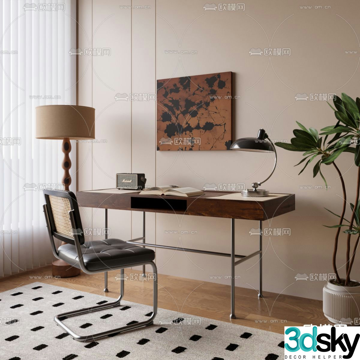Medieval style desk writing desk computer desk 3d model