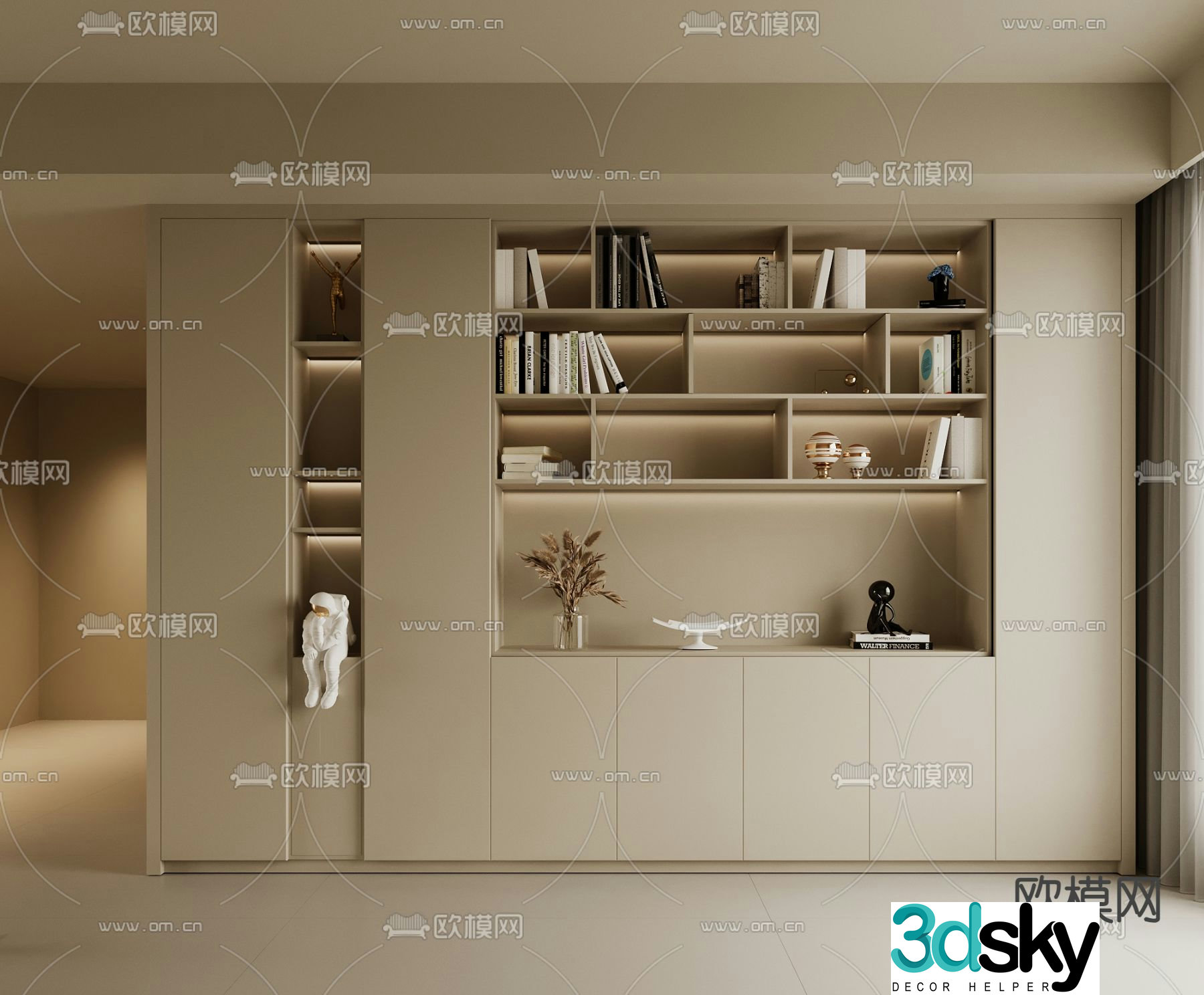 Cream style bookcase bookshelf 3d model
