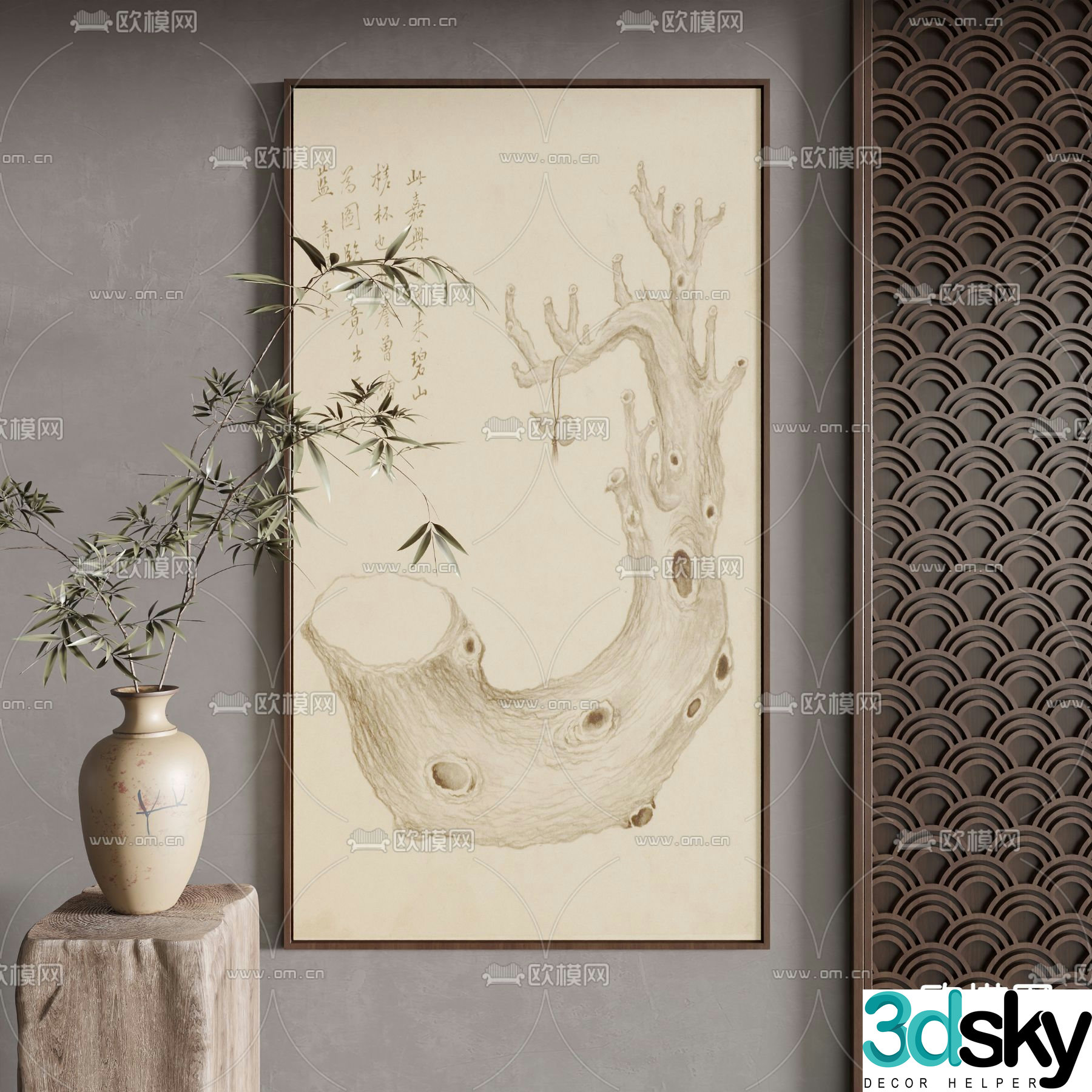Chinese style painting Zen hanging painting Decorative painting 3D model