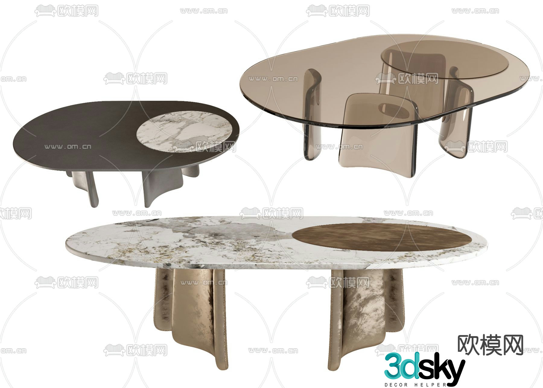 Marble coffee table transparent coffee table 3d model