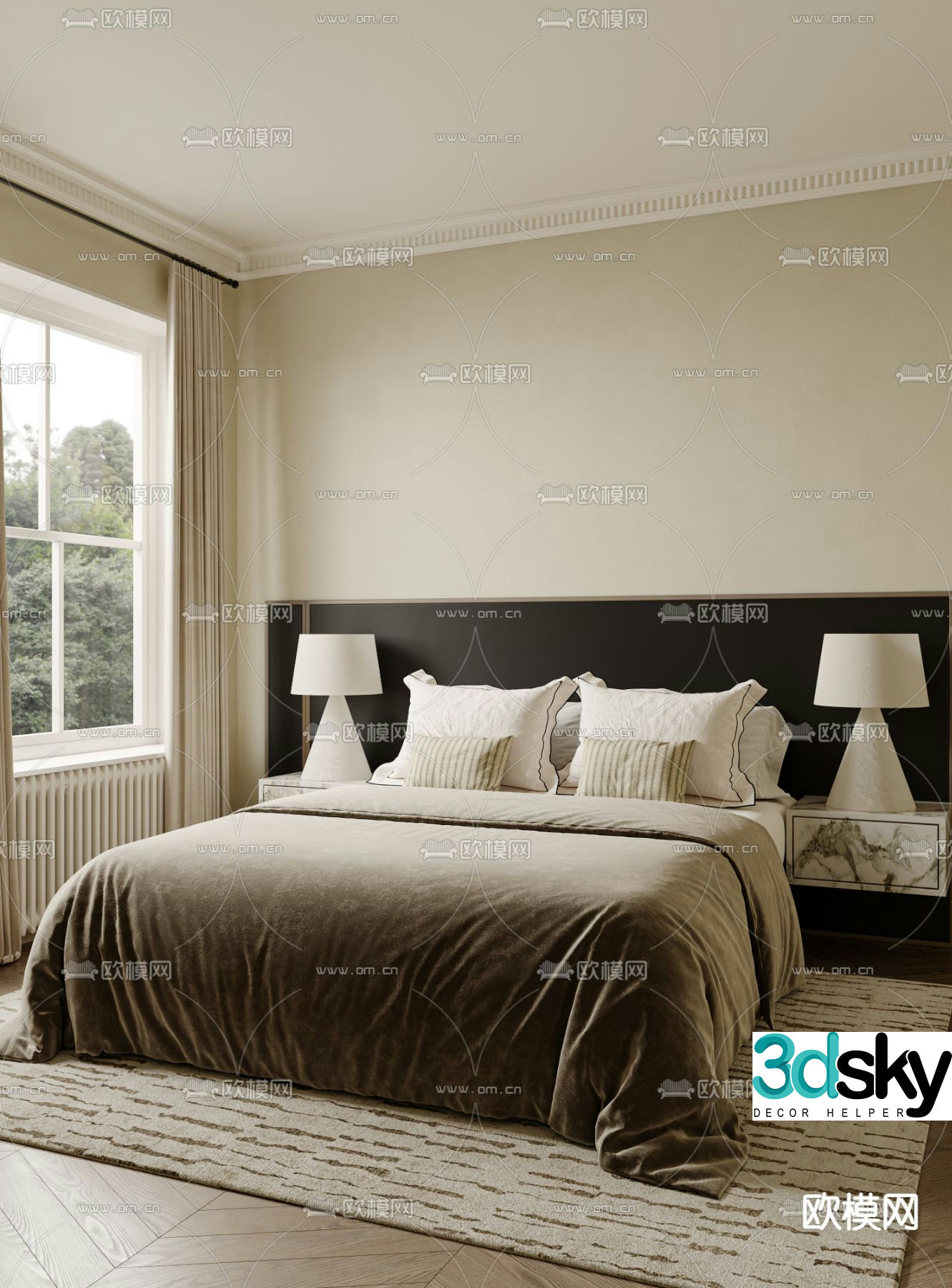French double bed 3d model