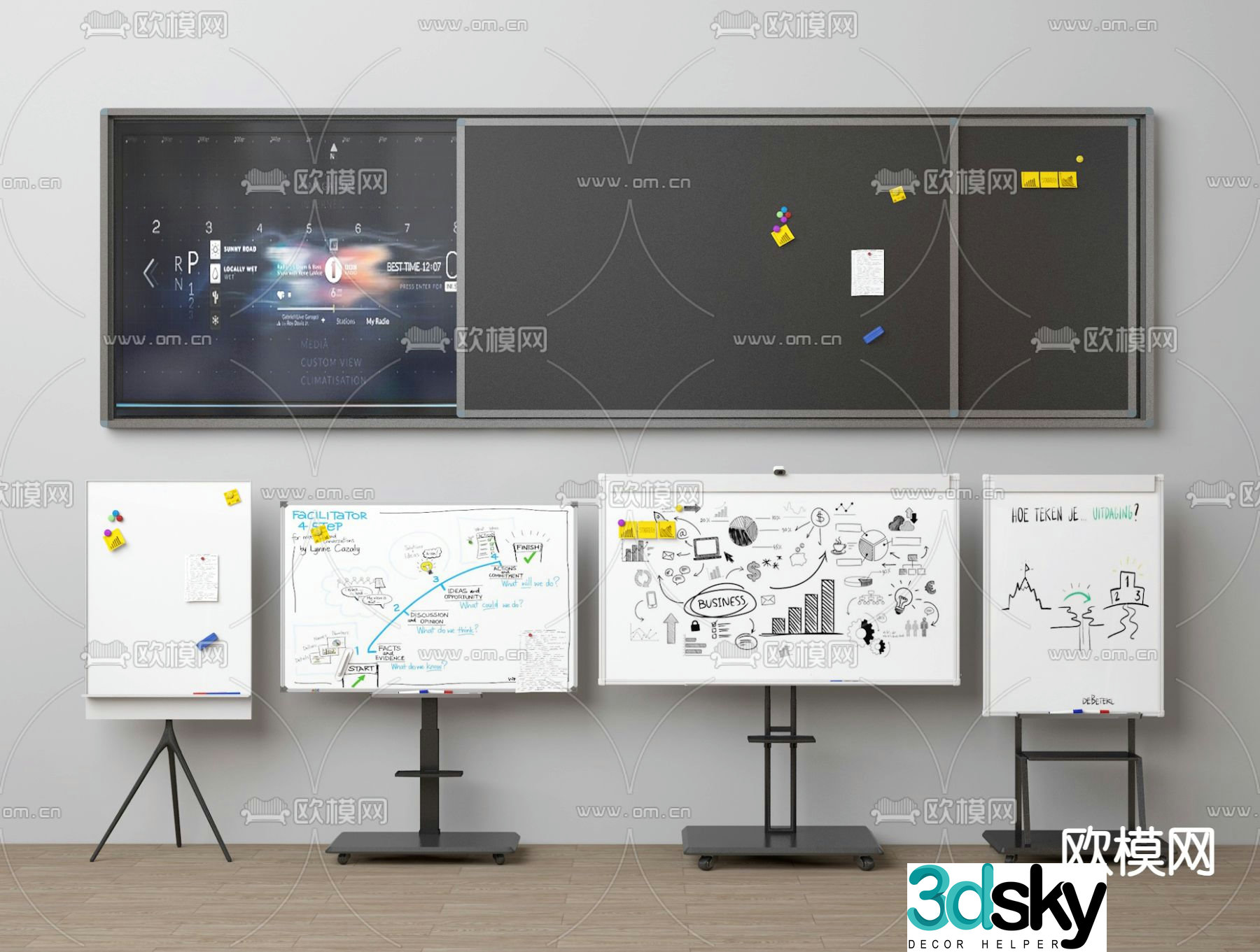 Office whiteboard writing board mobile drawing board note board 3d model