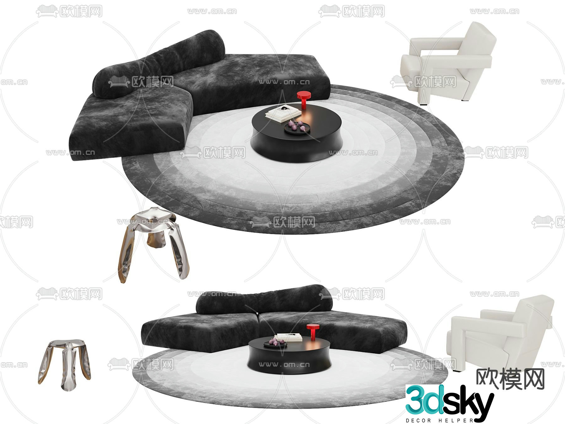 Premium Gray Modular Sofa Island Sofa 3D Model
