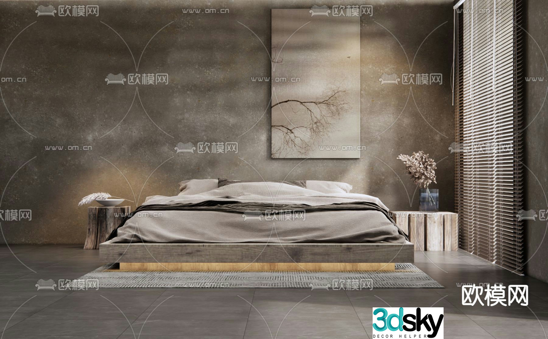 Wabi-sabi double bed 3d model