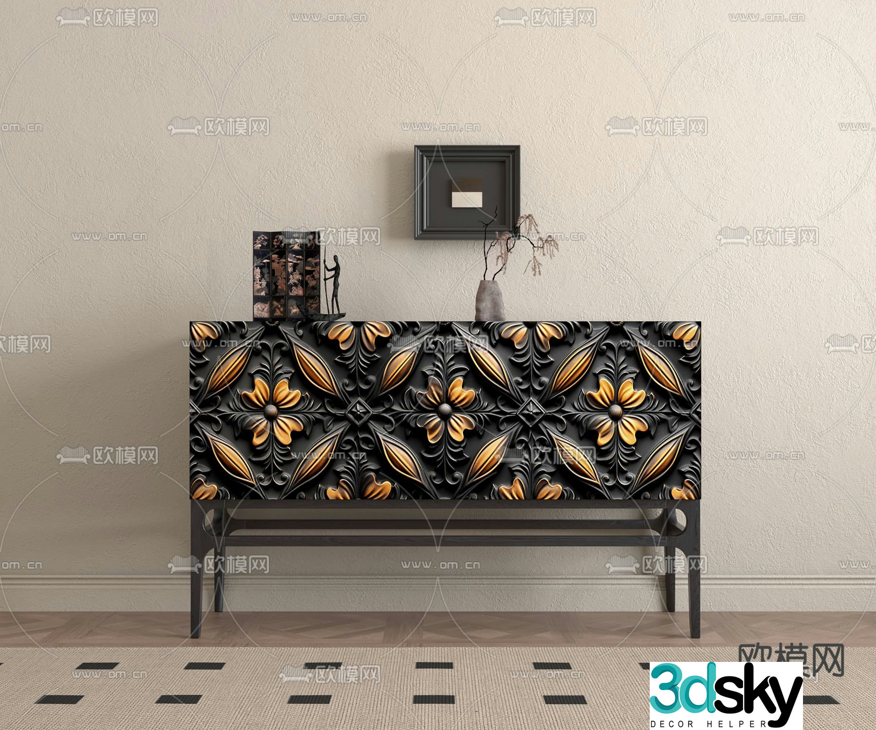 Middle-aged style entrance cabinet side cabinet end view cabinet 3D model