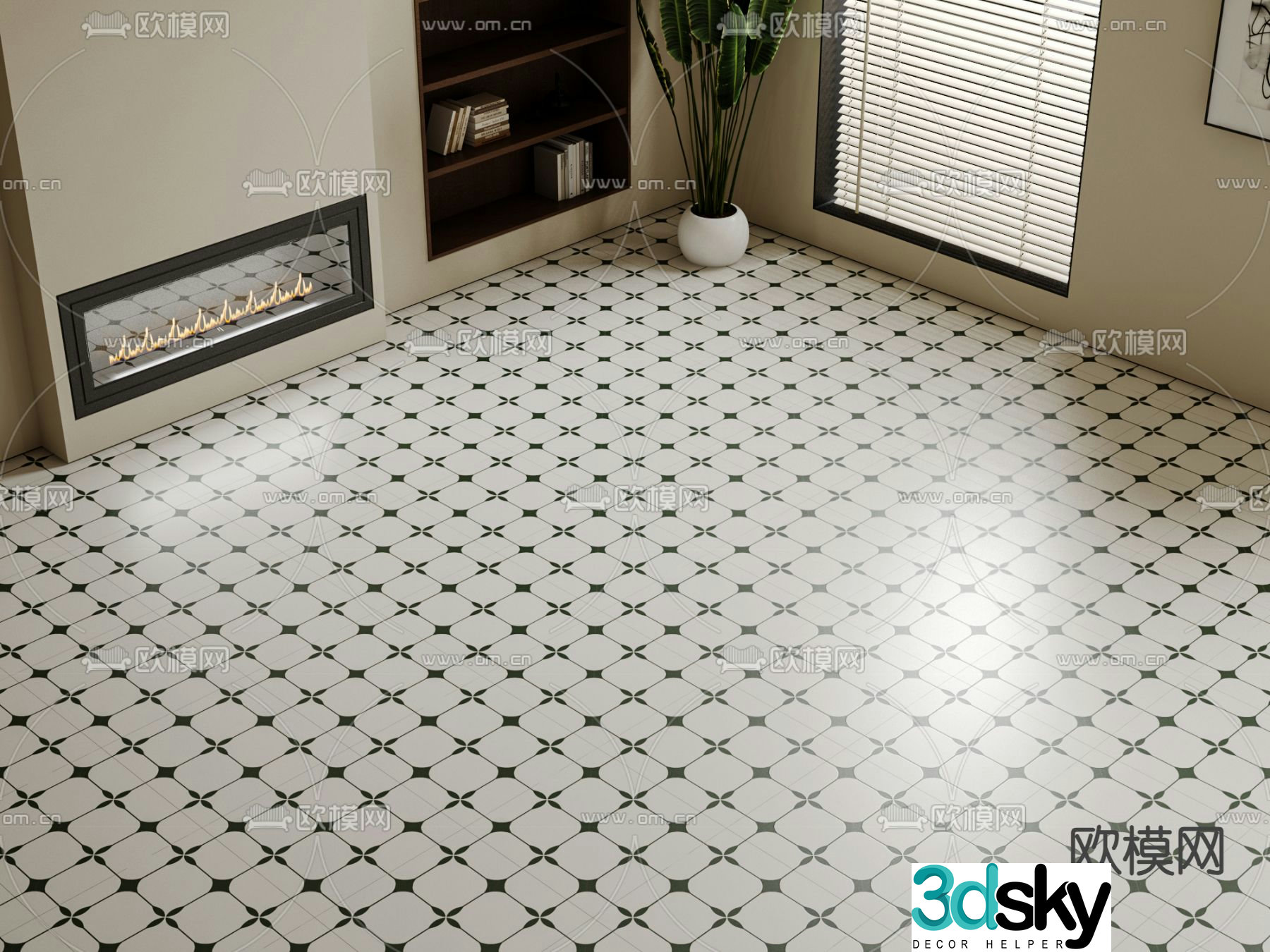 Retro flower tiles ceramic tiles kitchen floor tiles 3d model