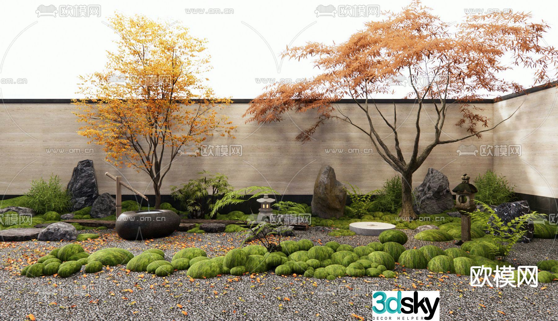 Japanese dry landscape courtyard landscape flowing water bowl 3D model