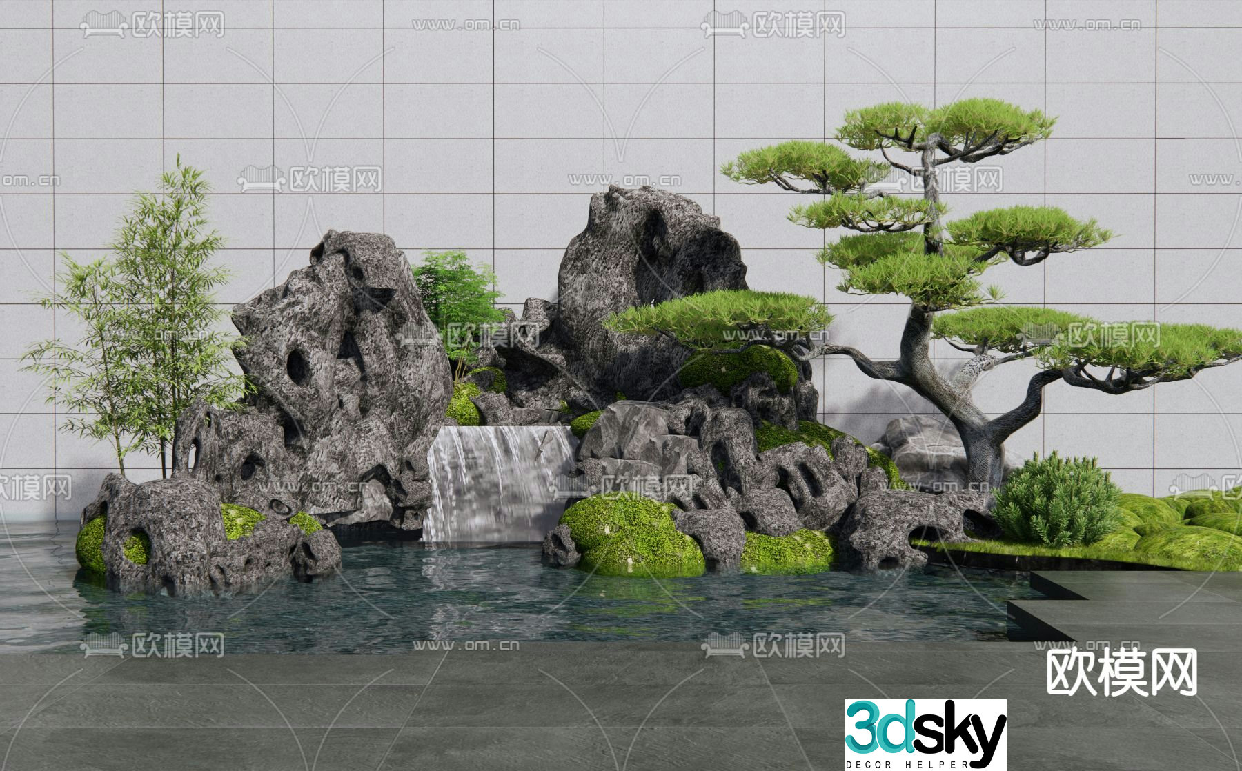 Rockery waterscape falling water landscape 3d model