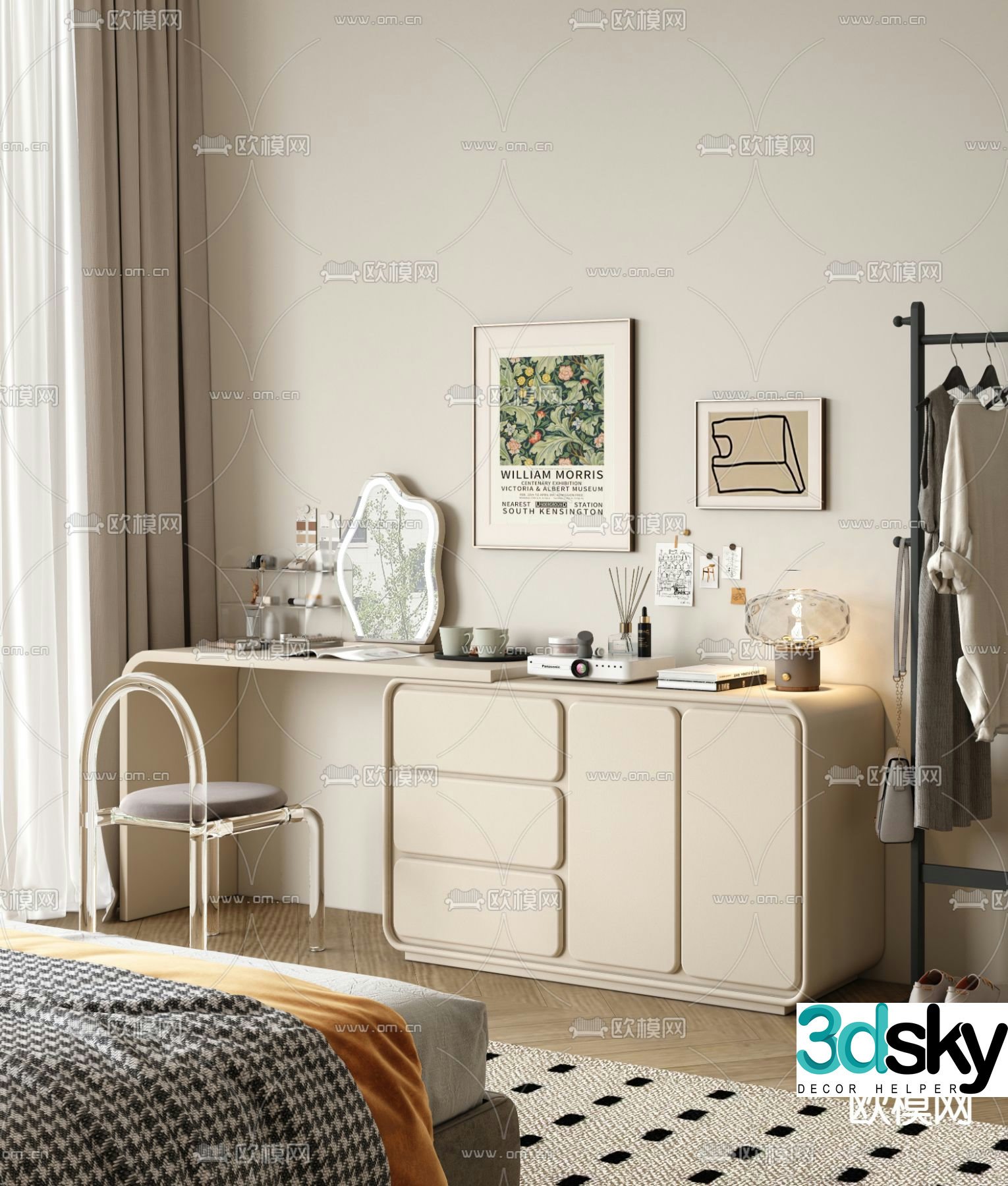Cream style dressing table dressing table 3d model