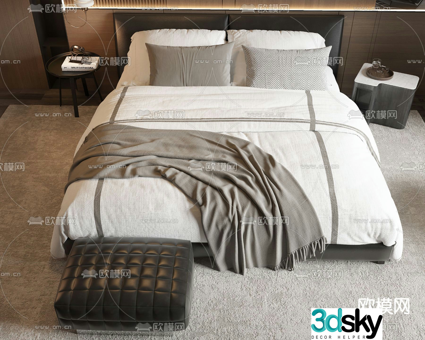 Modern double bed 3d model