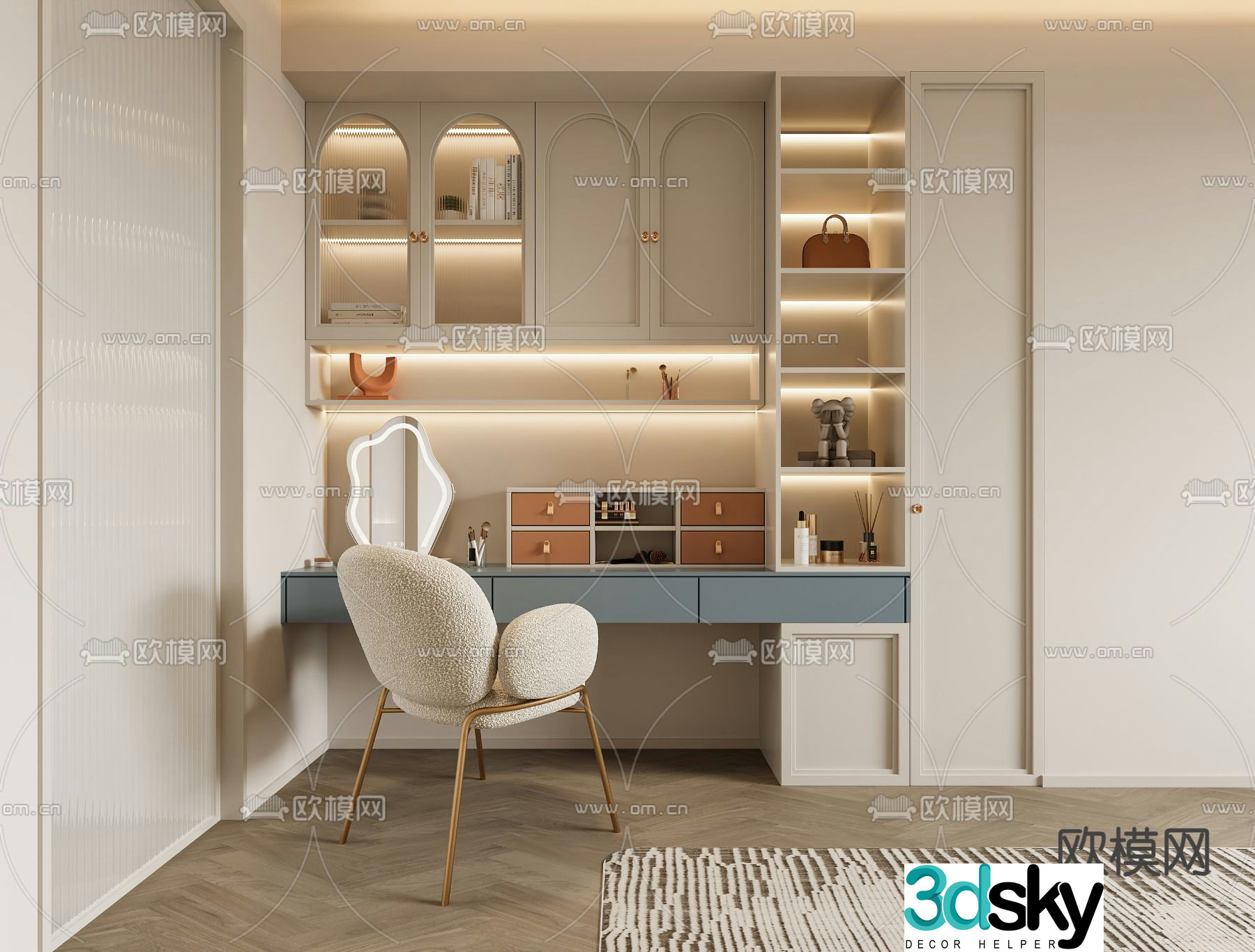 Cream style dressing table dressing table 3d model