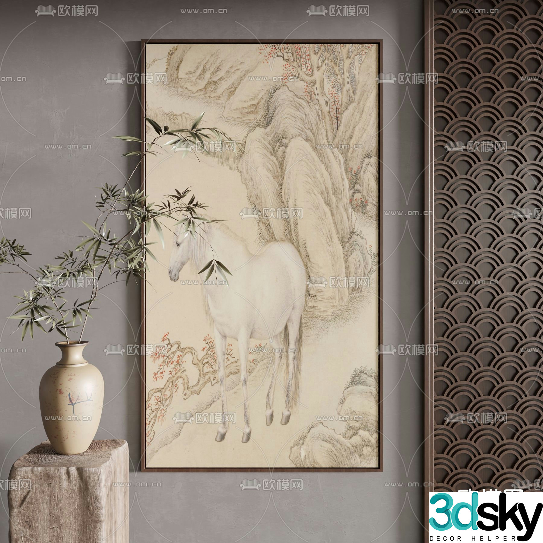 Ink painting Landscape painting Decorative painting 3D model