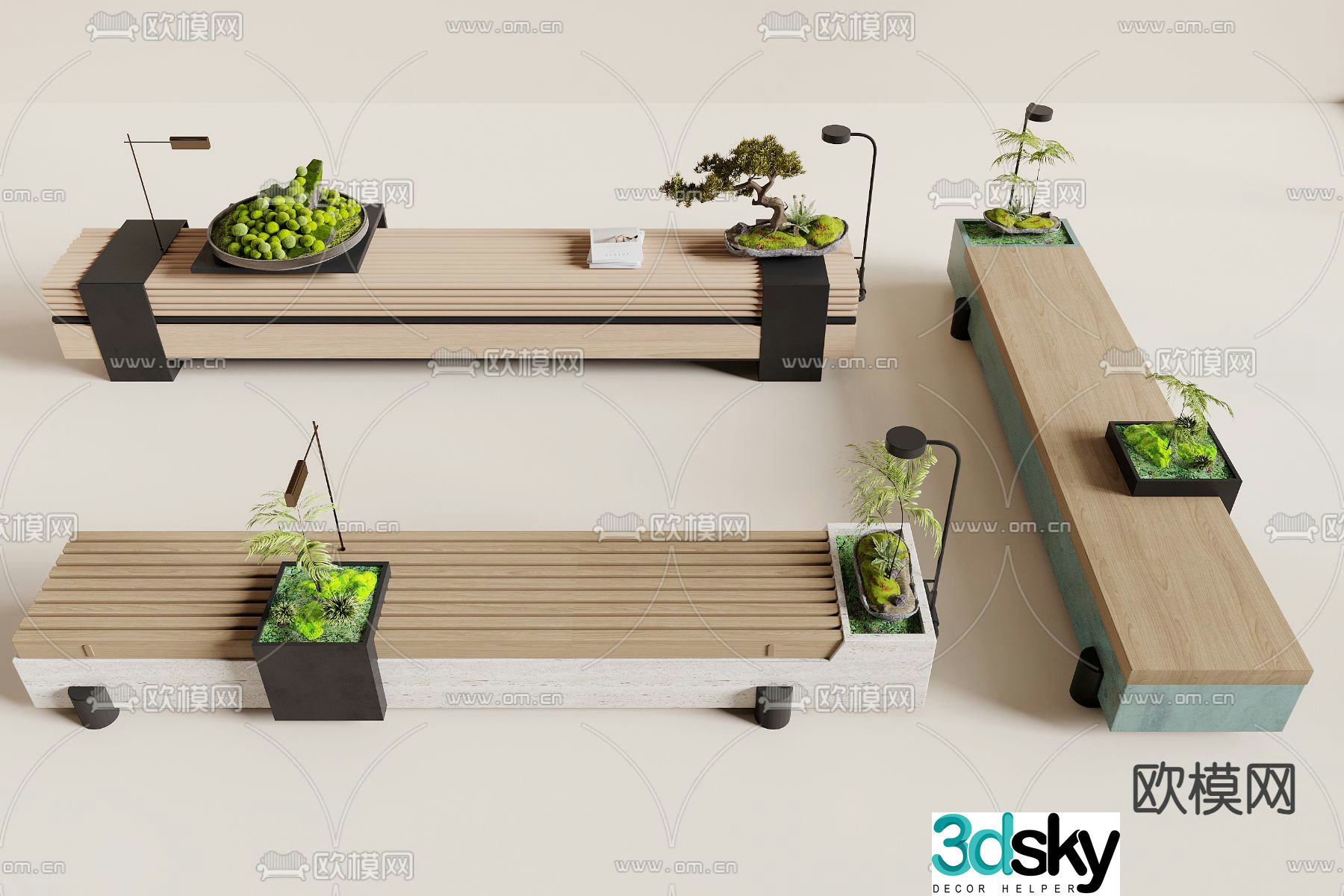 Outdoor bench landscape seat bench public bench 3d model
