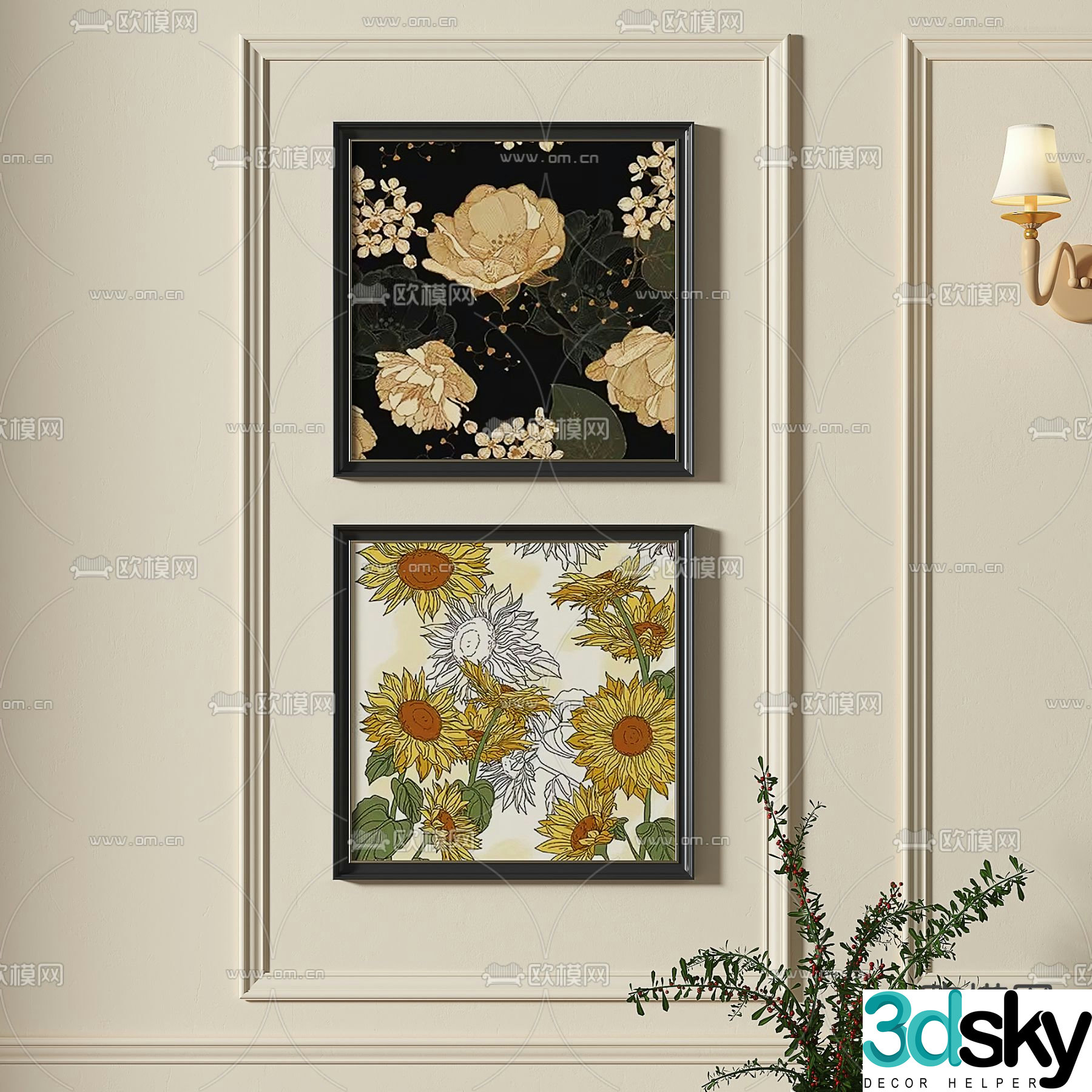 French plant painting oil painting decorative painting 3d model
